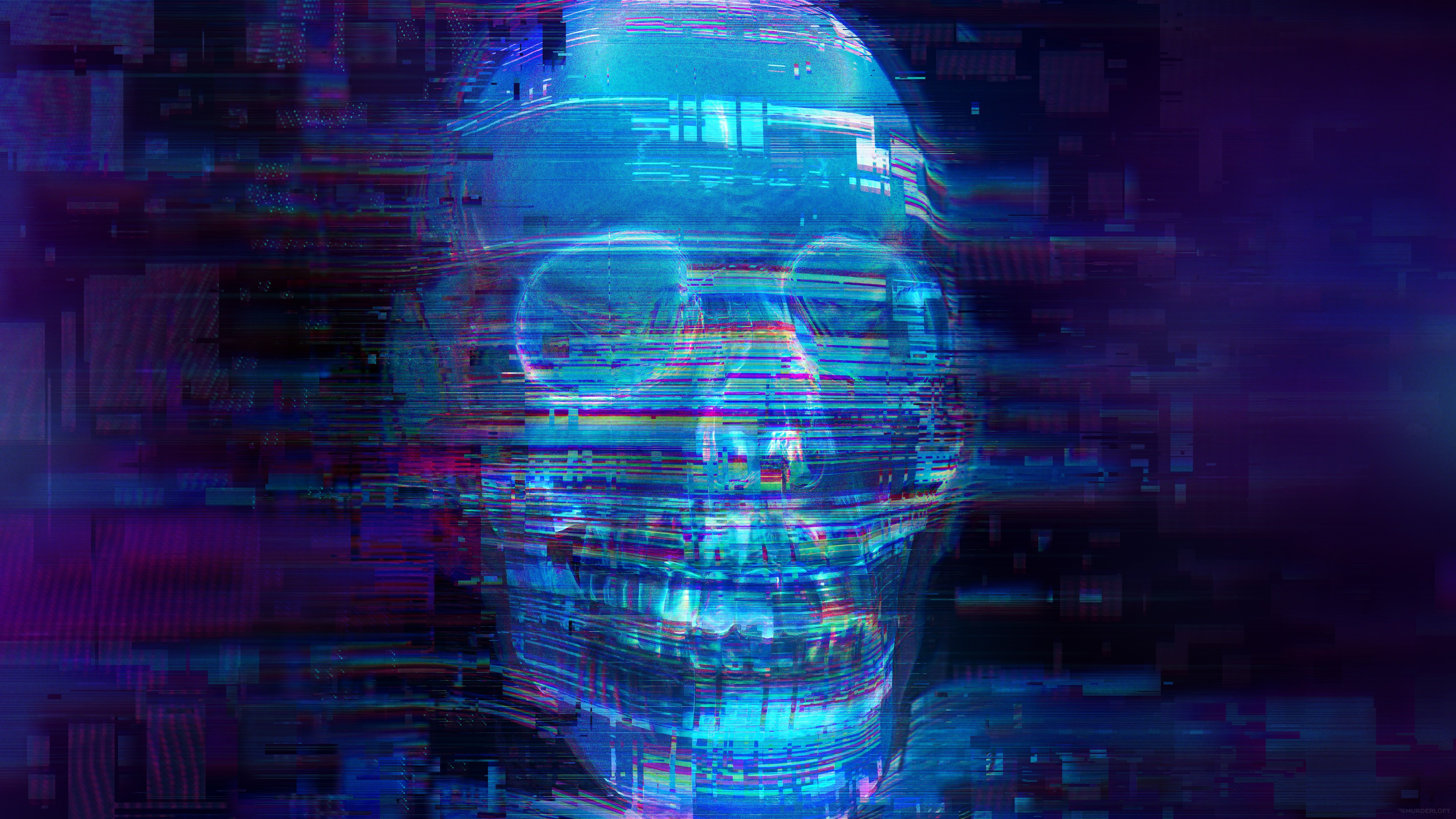 Neon, Fear, 5K, Skull, Blue, Infrared, 5K, HD Wallpaper