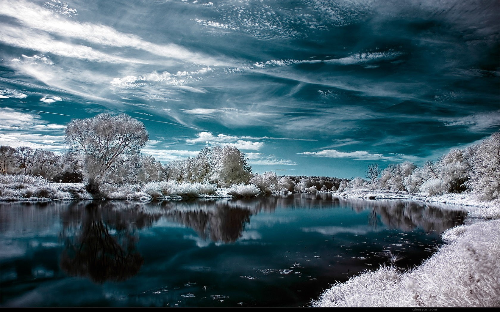 nature, water, lake, winter, clouds, landscape, infrared, 720P, sky, HD Wallpaper