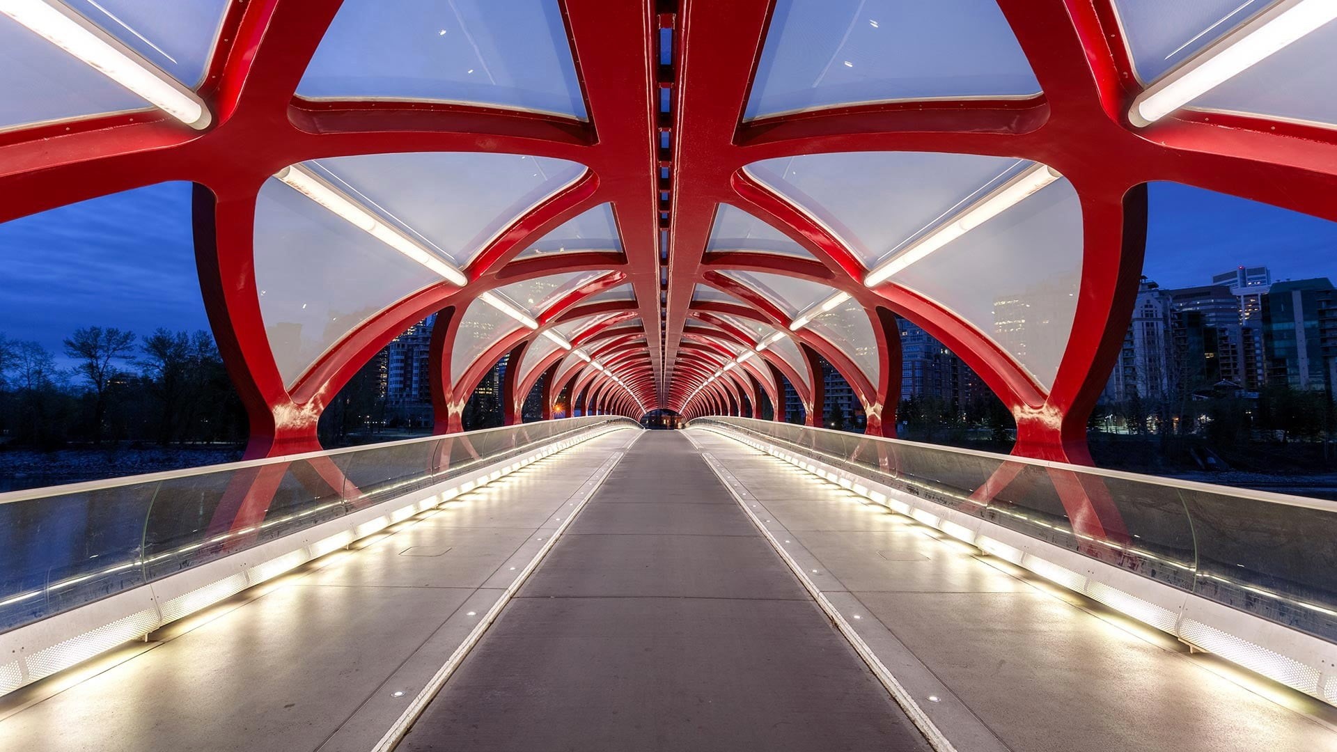 the way forward, bridge - man made structure, modern, Canada, nature, no people, city, architecture, transportation, Alberta, footpath, diminishing perspective, HD Wallpaper