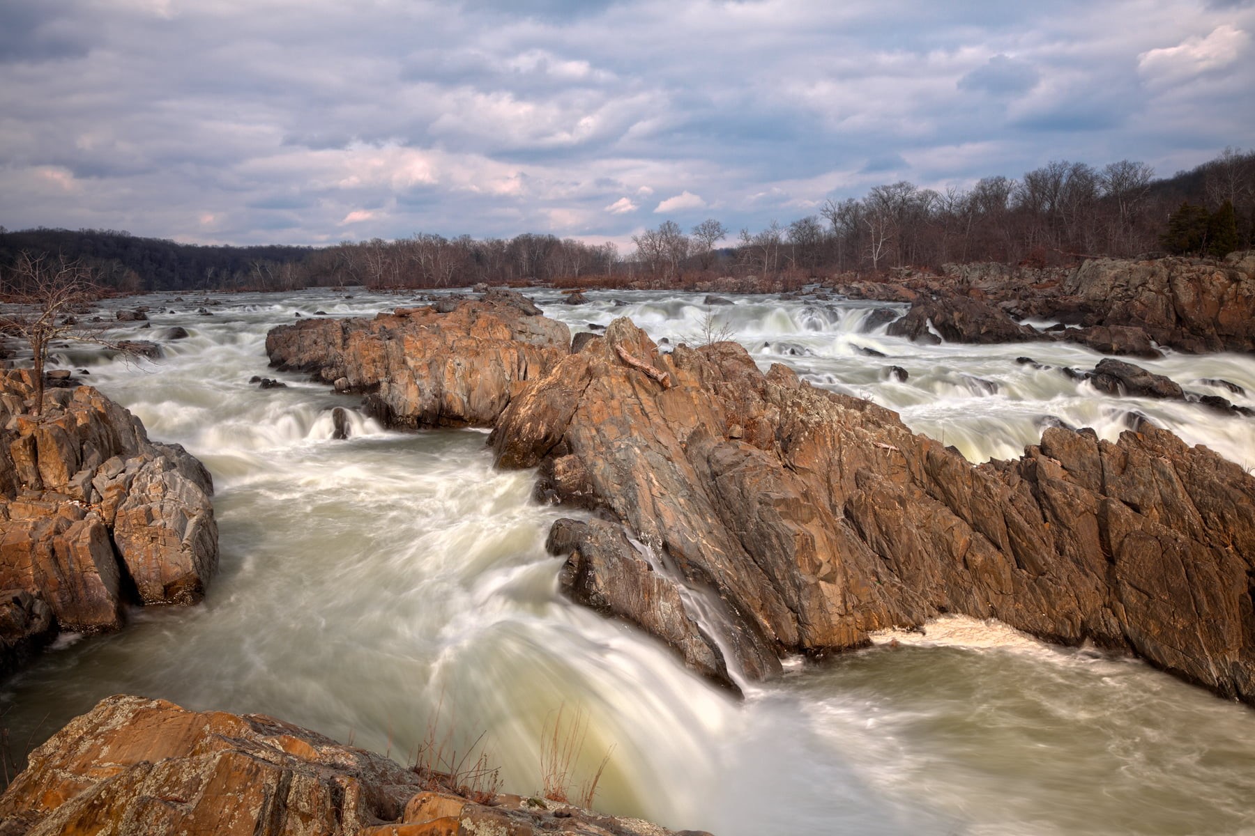 travel, rocks, pretty, river, beauty, motion, trees, clouds, surreal, american, fluid, usa, stock, picture, virginia, forest, great  falls, HDR, national  park, HD Wallpaper