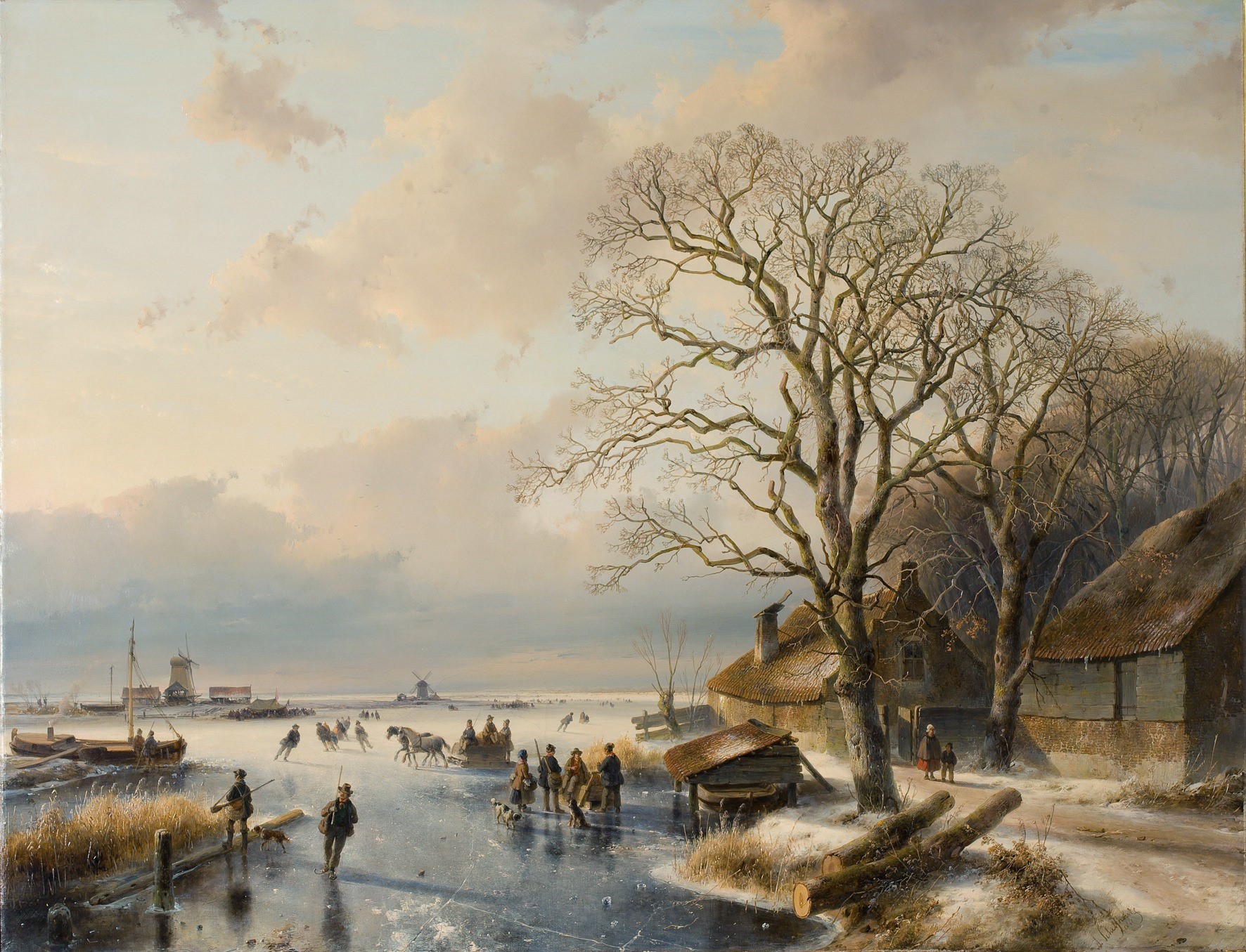oil on canvas, artistry, body, day, near, painting, brown, scenics - nature, country, countryside, sky, cloud - sky, artistic, landscape, ice, sea, tree, HD Wallpaper