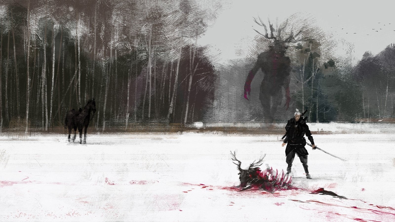 swordsman, real people, warm clothing, lifestyles, digital, fantasy art, snowing, The Witcher, land, winter, full length, plant, day, artwork, The Witcher 3: Wild Hunt, HD Wallpaper