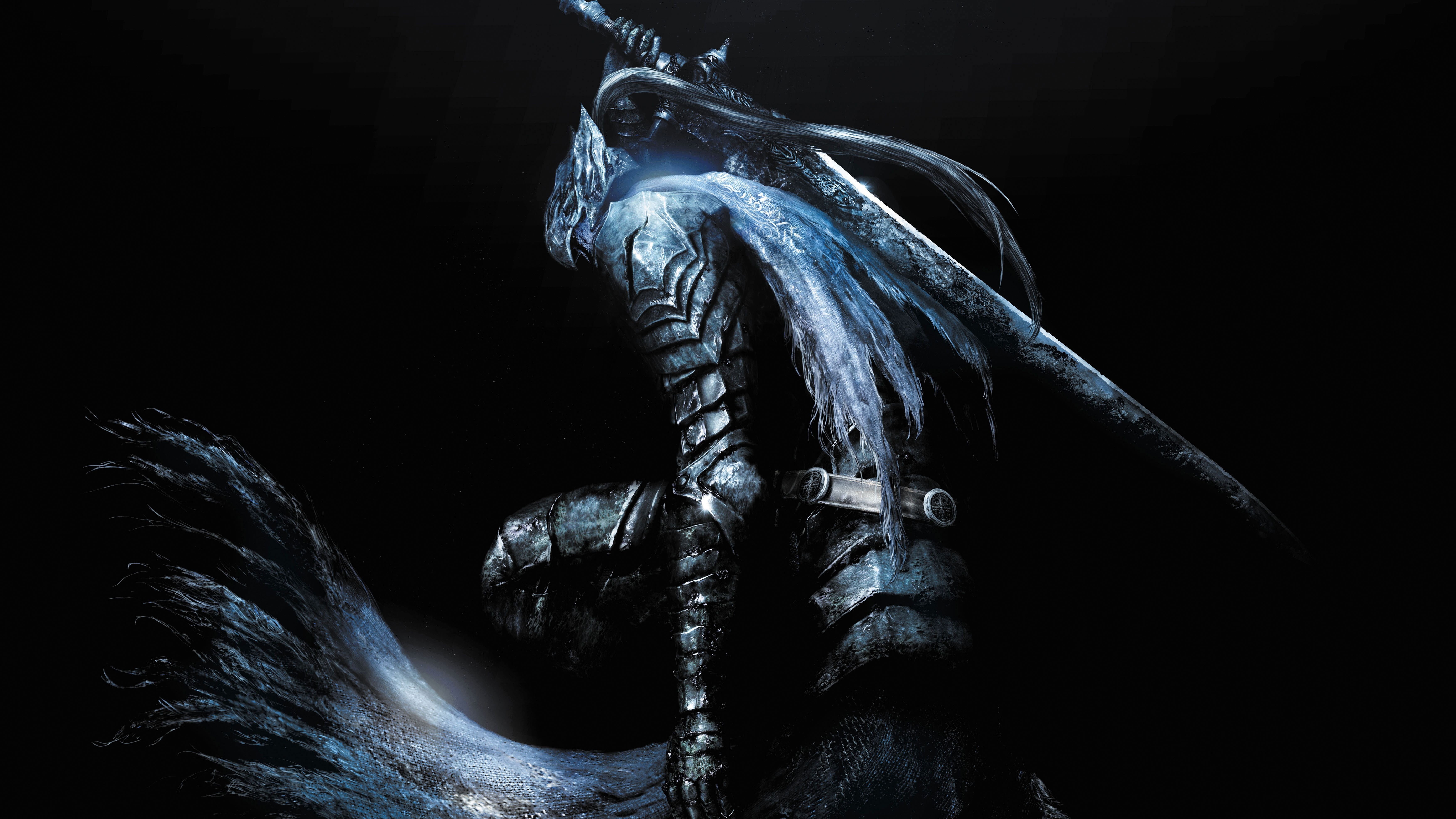Artorias, nature, motion, no people, indoors, textile, fantasy art, water, black color, Dark Souls, swordsman, representation, 5K, studio shot, hanging, HD Wallpaper