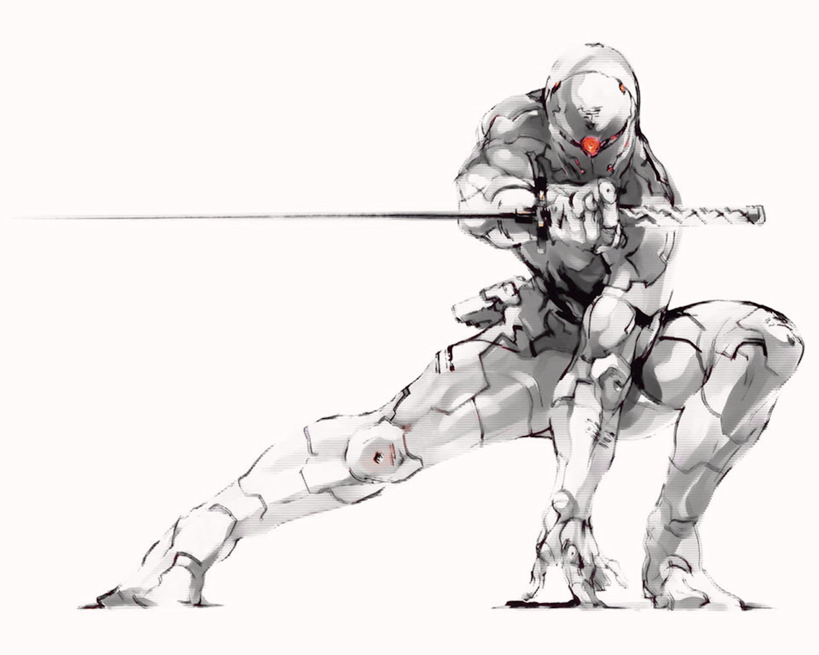 white background, swordsman, hair, robot, one person, beautiful woman, indoors, sport, silver colored, Metal Gear Solid, technology, digital composite, HD Wallpaper