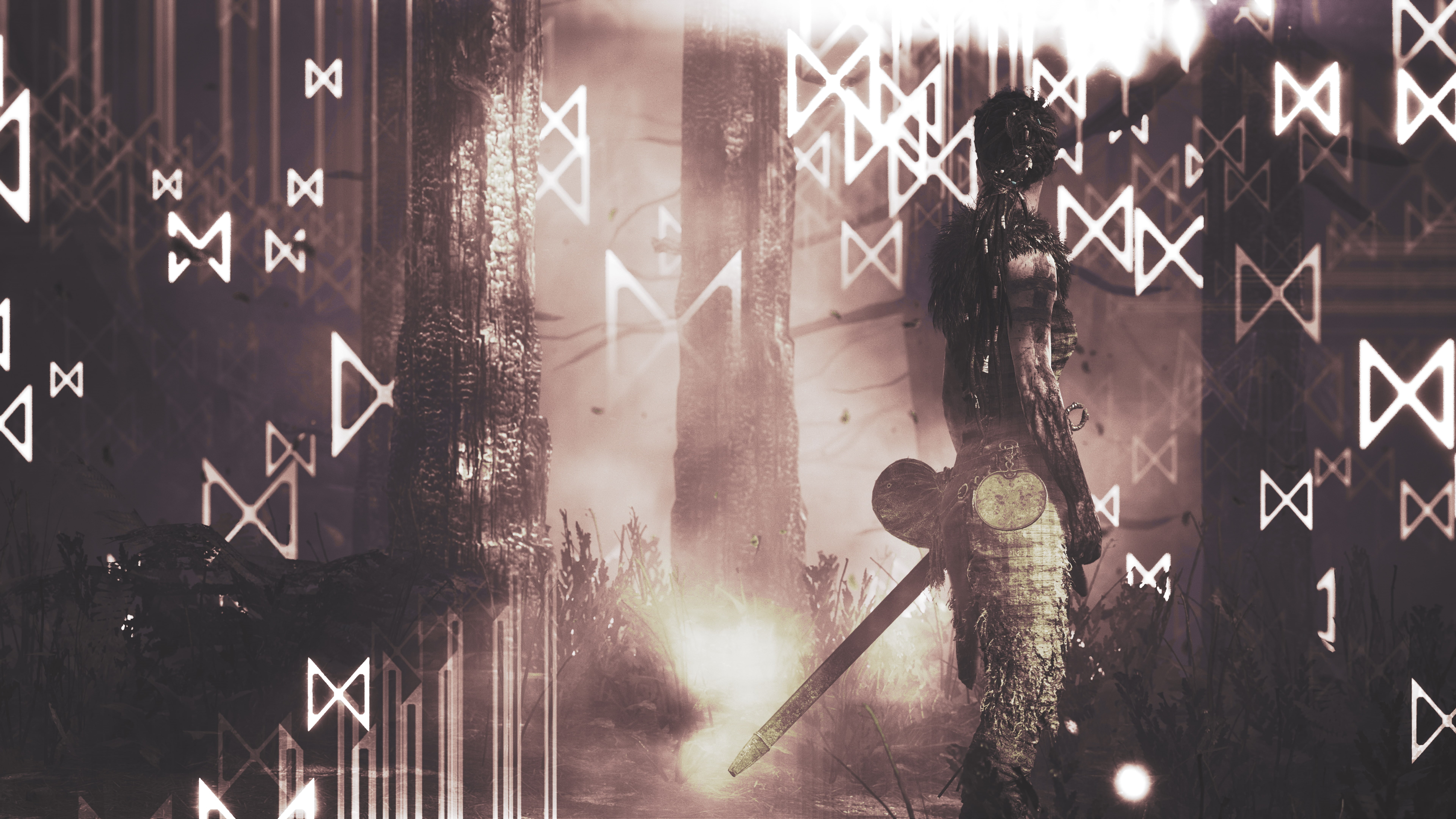 metal, lens flare, 8K, built structure, nature, abandoned, window, Game, Senuas, Hellblade, wall - building feature, sunlight, no people, tree, architecture, HD Wallpaper