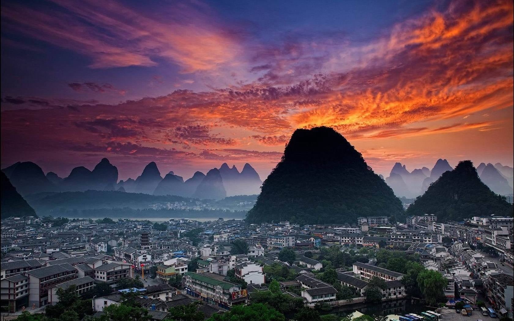 hill, guilin, mountain Peak, travel, scenics - nature, cultures, mountain Range, journey, bamboo - Plant, cloud - Sky, karst Formation, white, forest, built structure, HD Wallpaper