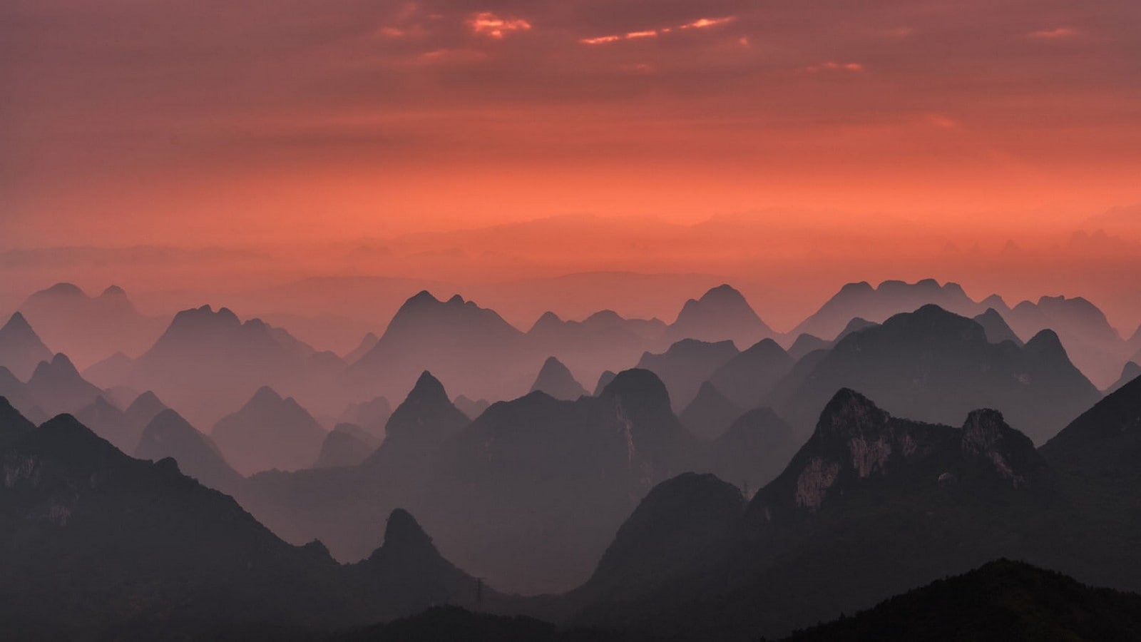 mist, nature, China, national park, 720P, pink, Guilin, sky, mountains, landscape, HD Wallpaper
