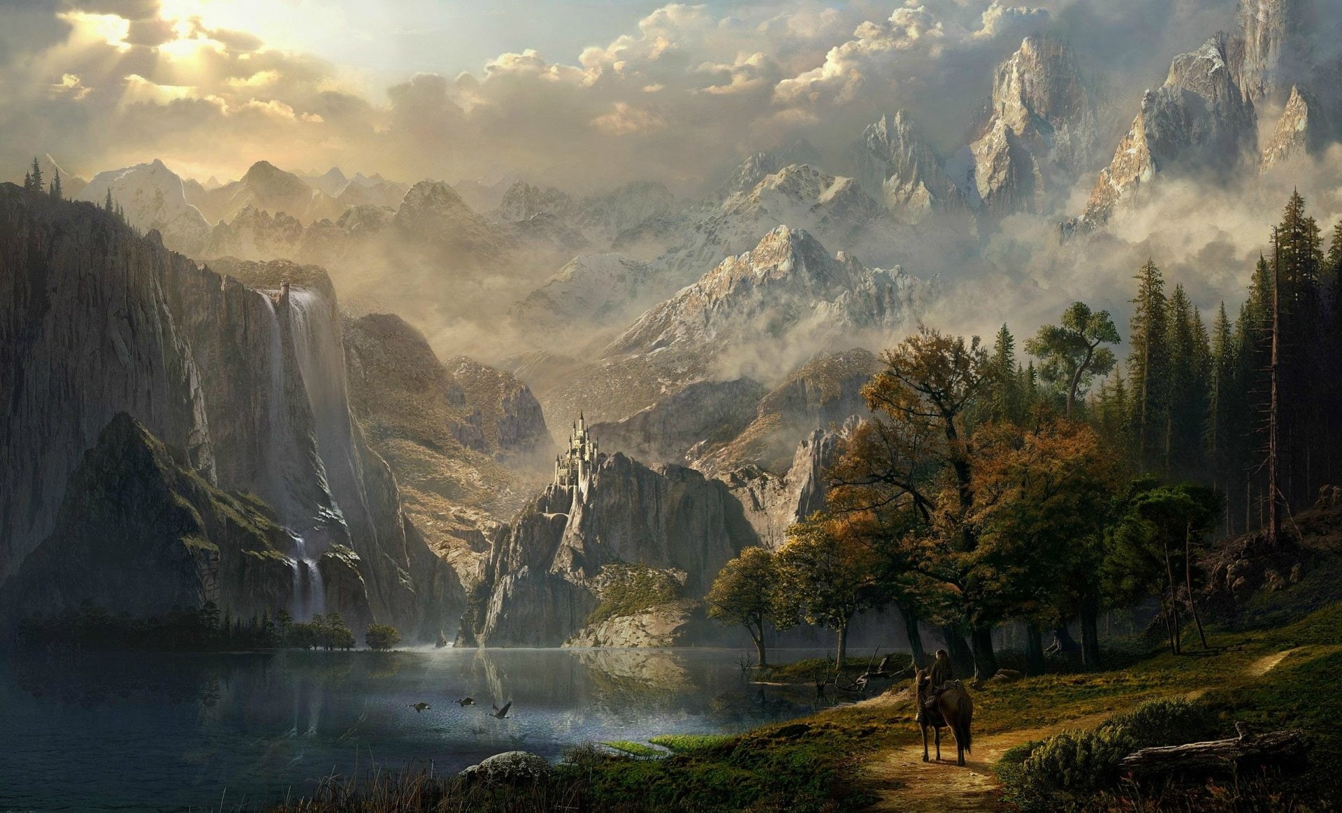 mountain Peak, waterfall, Fantasy, no People, guangxi Zhuang Autonomous Region - China, tranquil Scene, Adventure, outdoors, rural Scene, autumn, wilderness Area, HD Wallpaper