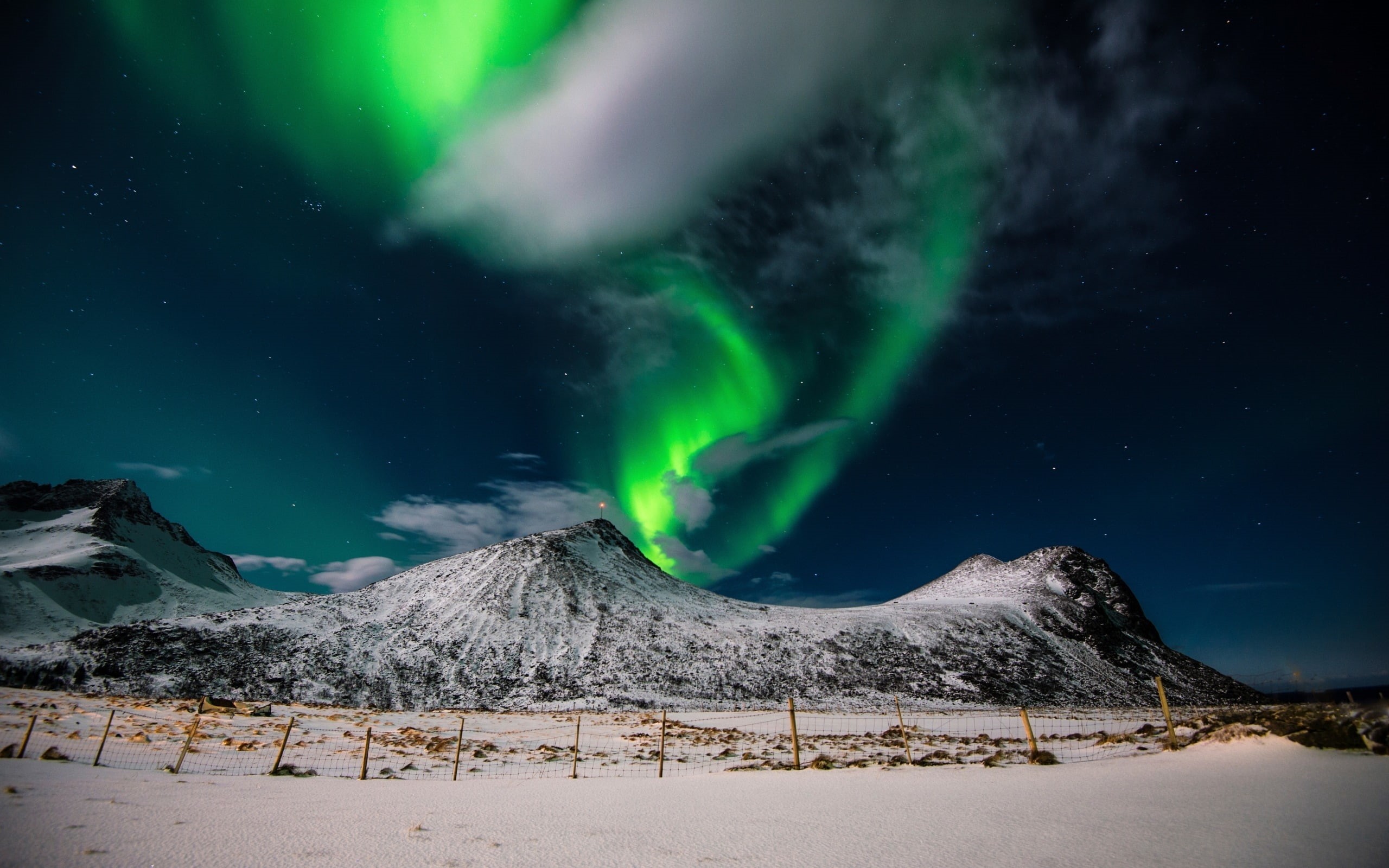 mountains, lights, 2K, northern lights, borealis, aurora, northern, aurora borealis, snow, HD Wallpaper