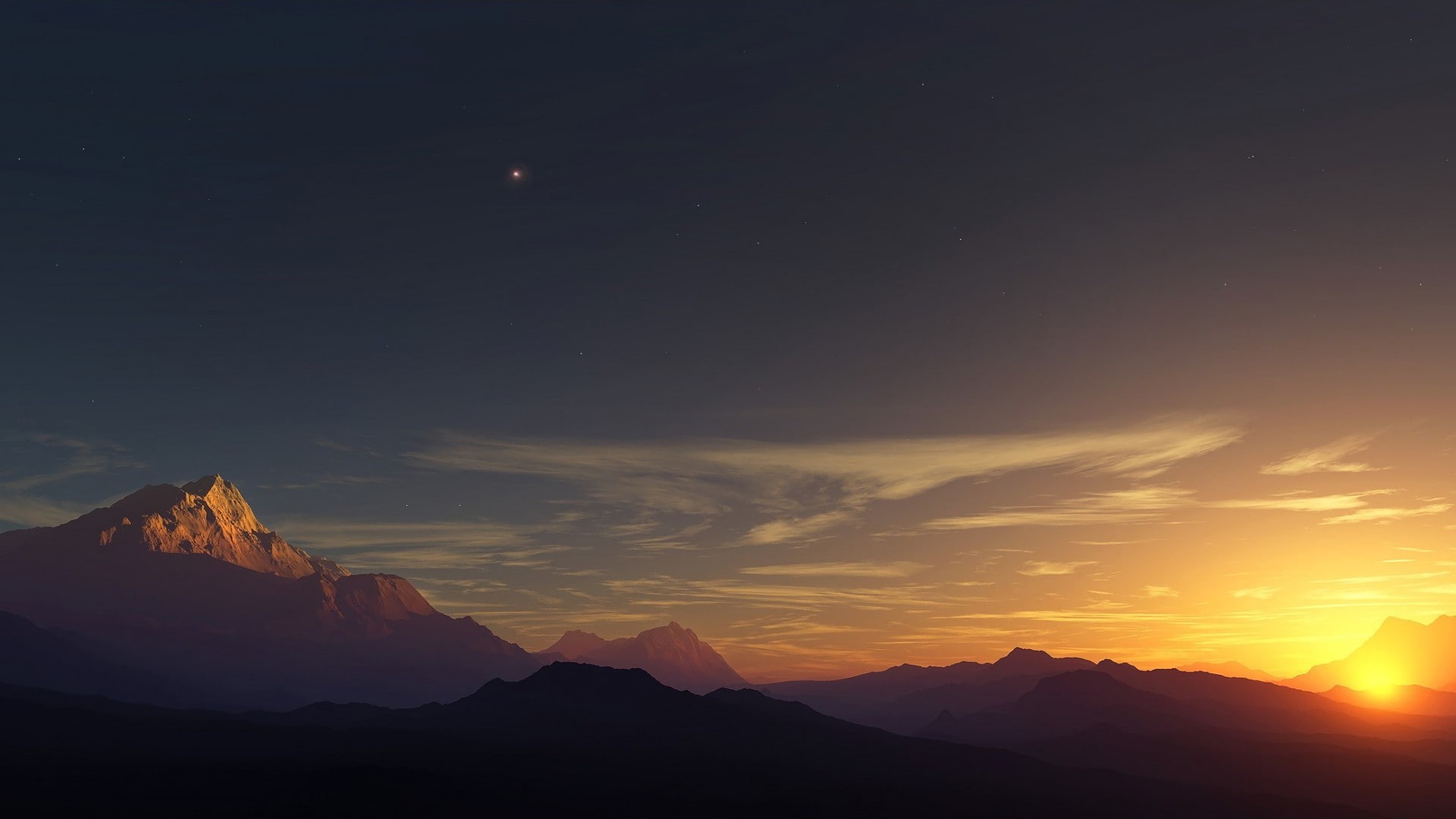 sun, sky, 1080P, x, px, 1920x1080 px, mountains, hd, art, nature, HD Wallpaper