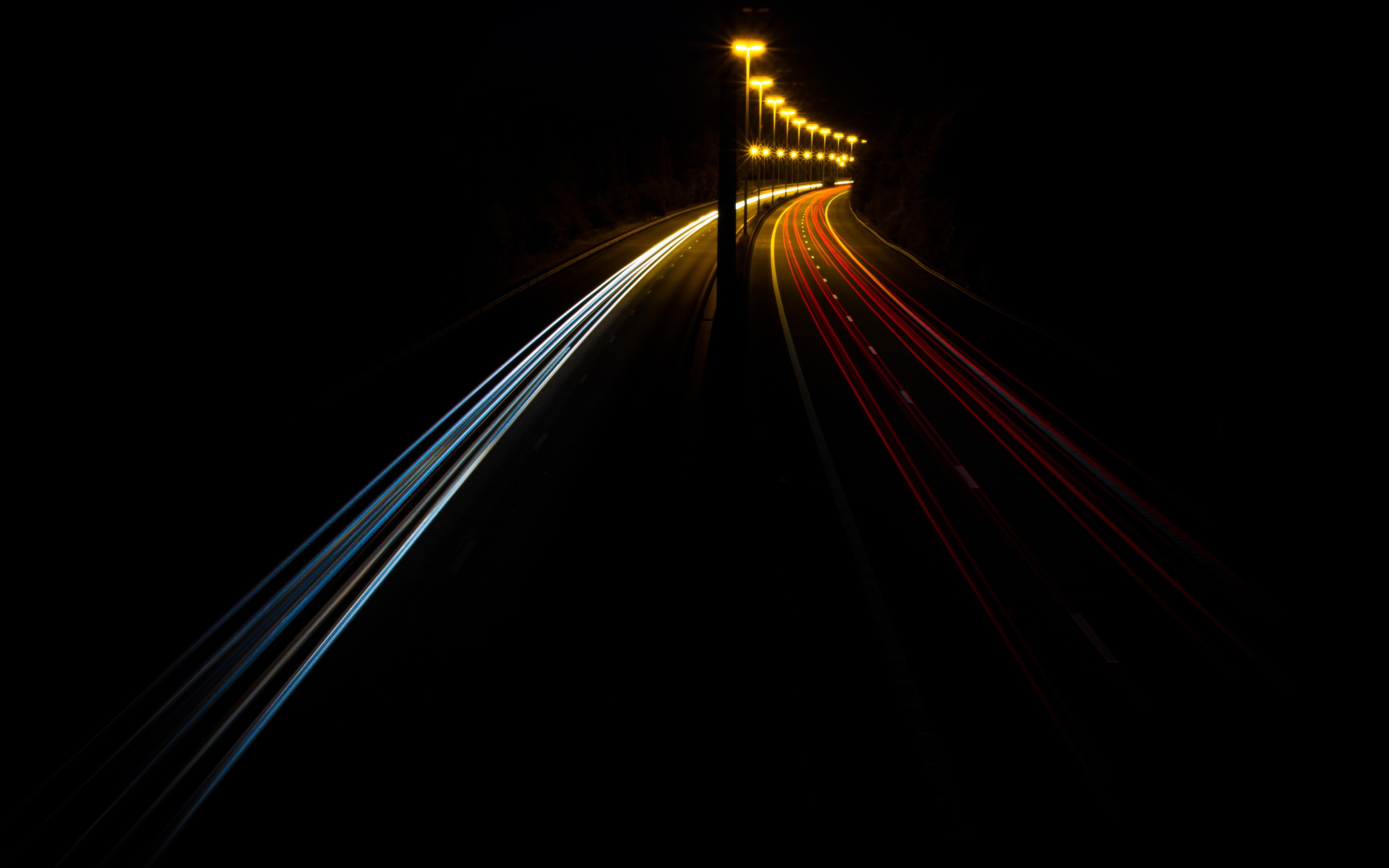 road, lights, tail light, lighting equipment, motion, direction, traffic, time, transportation, city, Freeway, headlight, the way forward, long exposure, HD Wallpaper