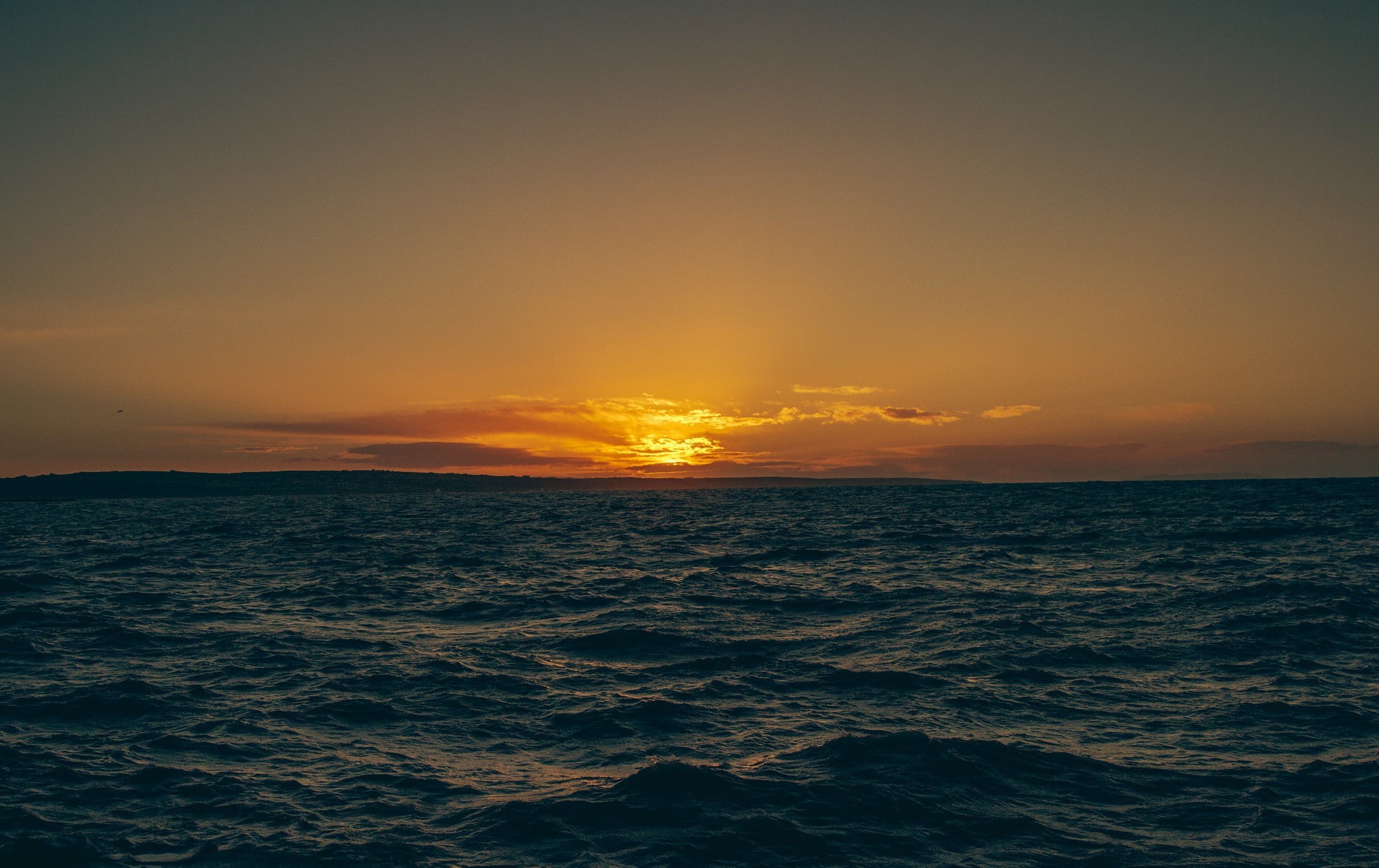 sea, 1080P, skyscape, orange sky, sunset, landscape, waves, HD Wallpaper