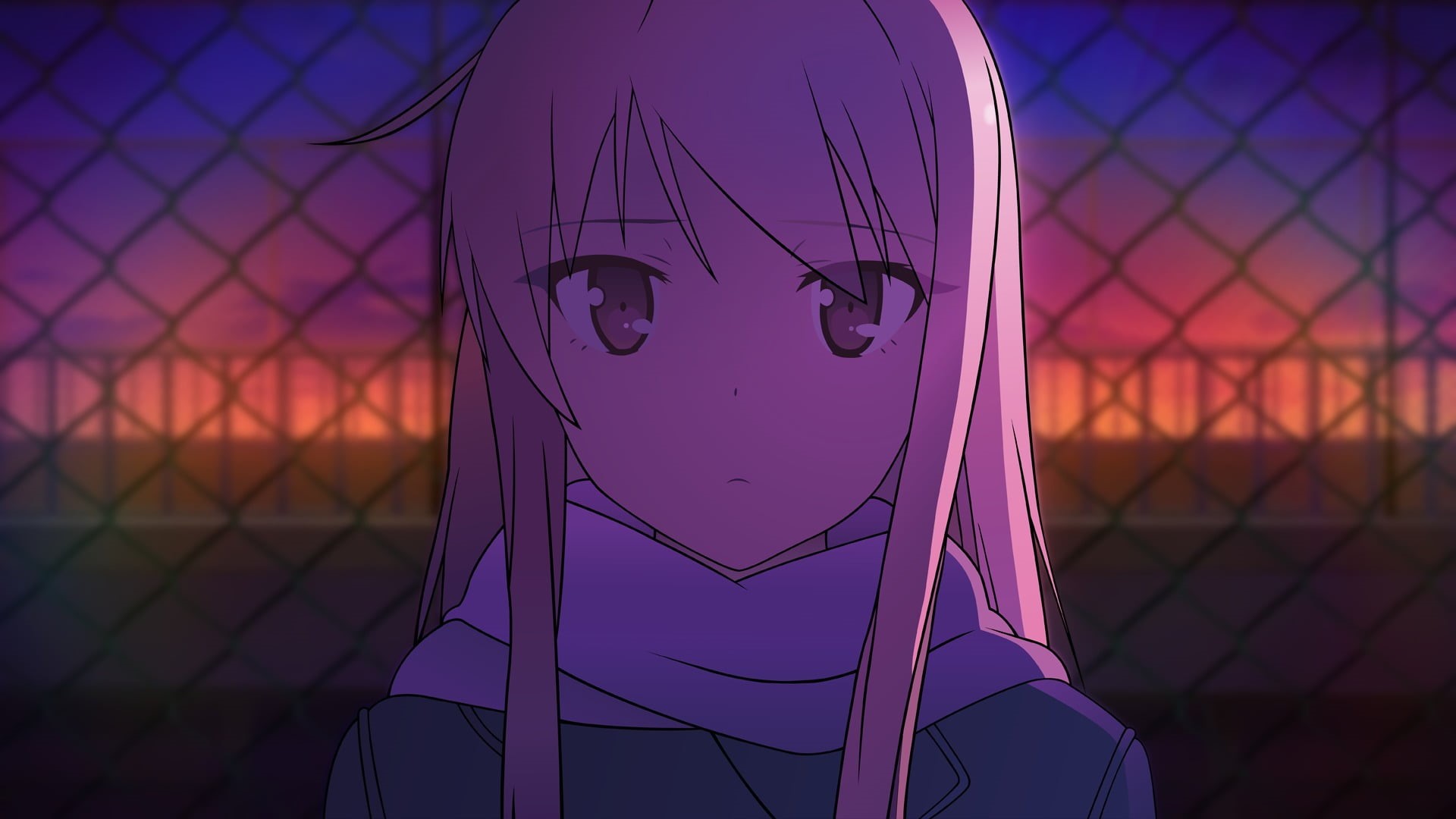 focus on foreground, representation, real people, outdoors, anime, close-up, security, one person, nature, fence, creativity, purple, Sakurasou no Pet na Kanojo, HD Wallpaper
