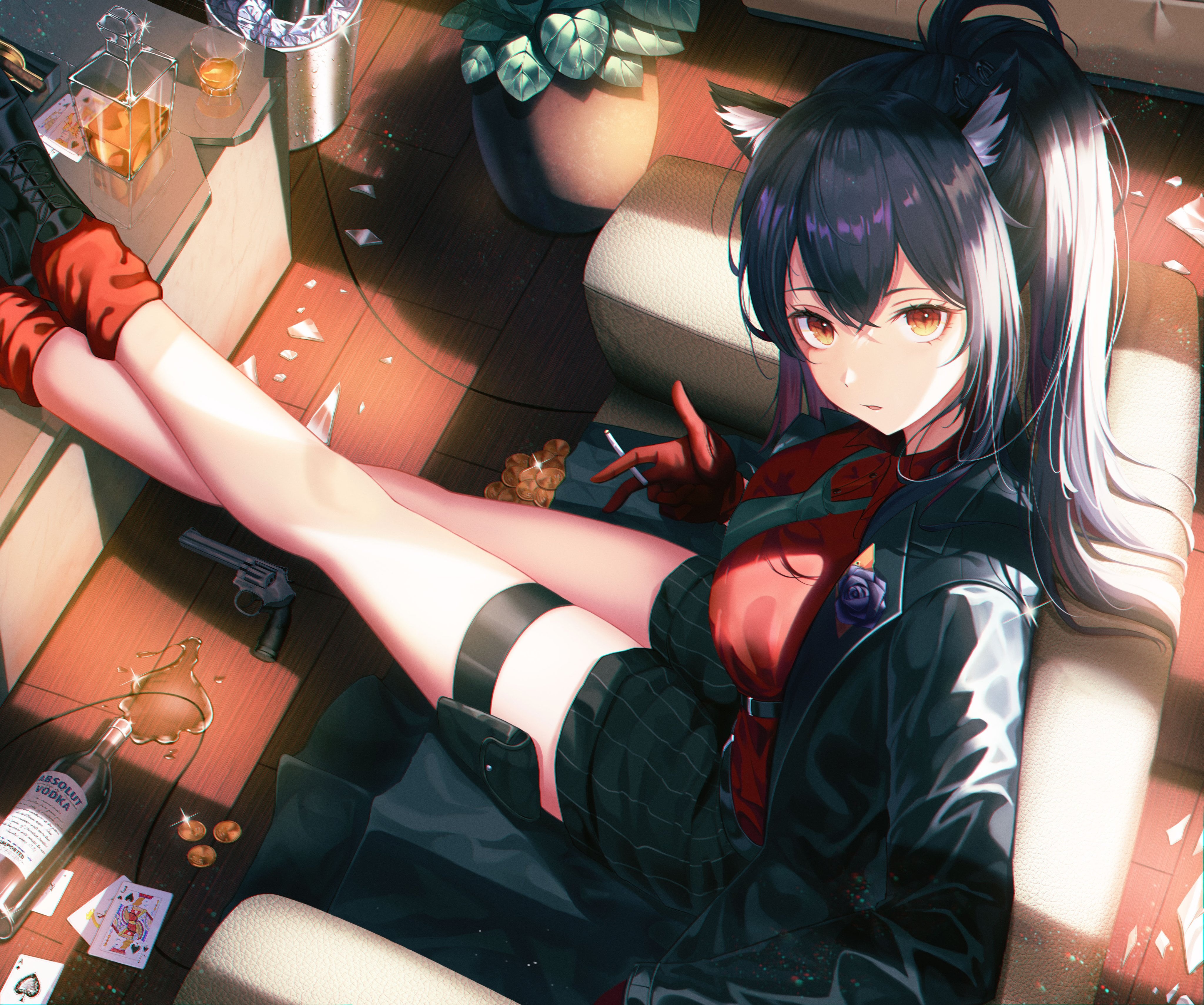 anime, Arknights, Texas (Arknights), animal ears, anime girls, Shaffelli, 4K, wolf ears, HD Wallpaper