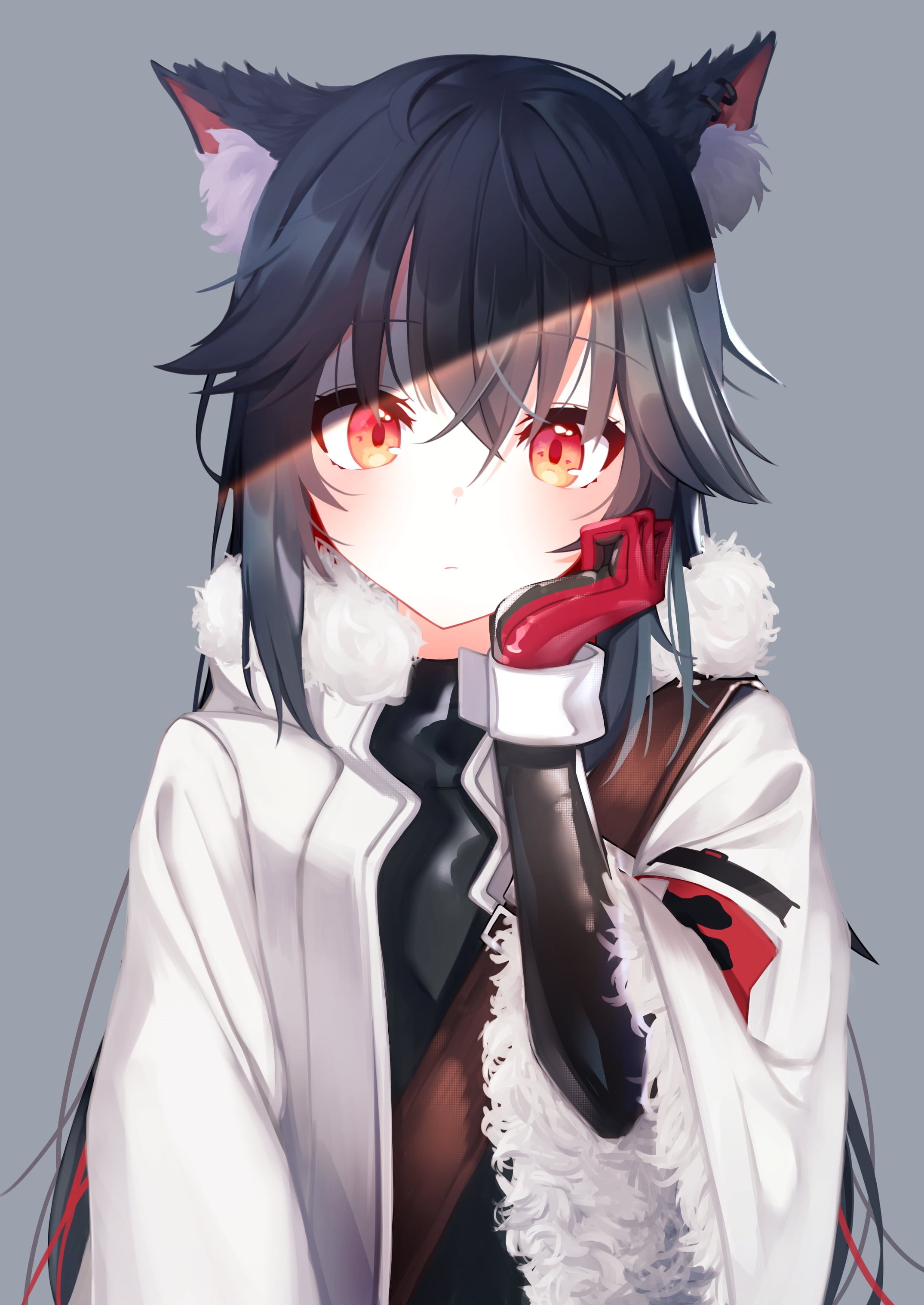 simple background, vertical, animal ears, Arknights, 2K, anime girls, Texas (Arknights), Phone HD Wallpaper