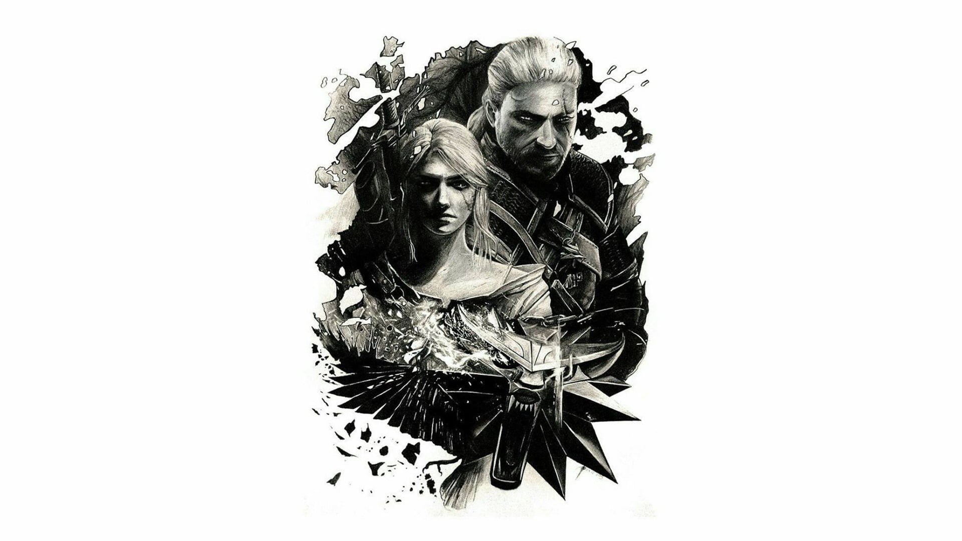 black, male likeness, art and craft, hairstyle, looking at camera, portrait, copy space, Geralt of Rivia, monochrome, creativity, white, sculpture, representation, HD Wallpaper