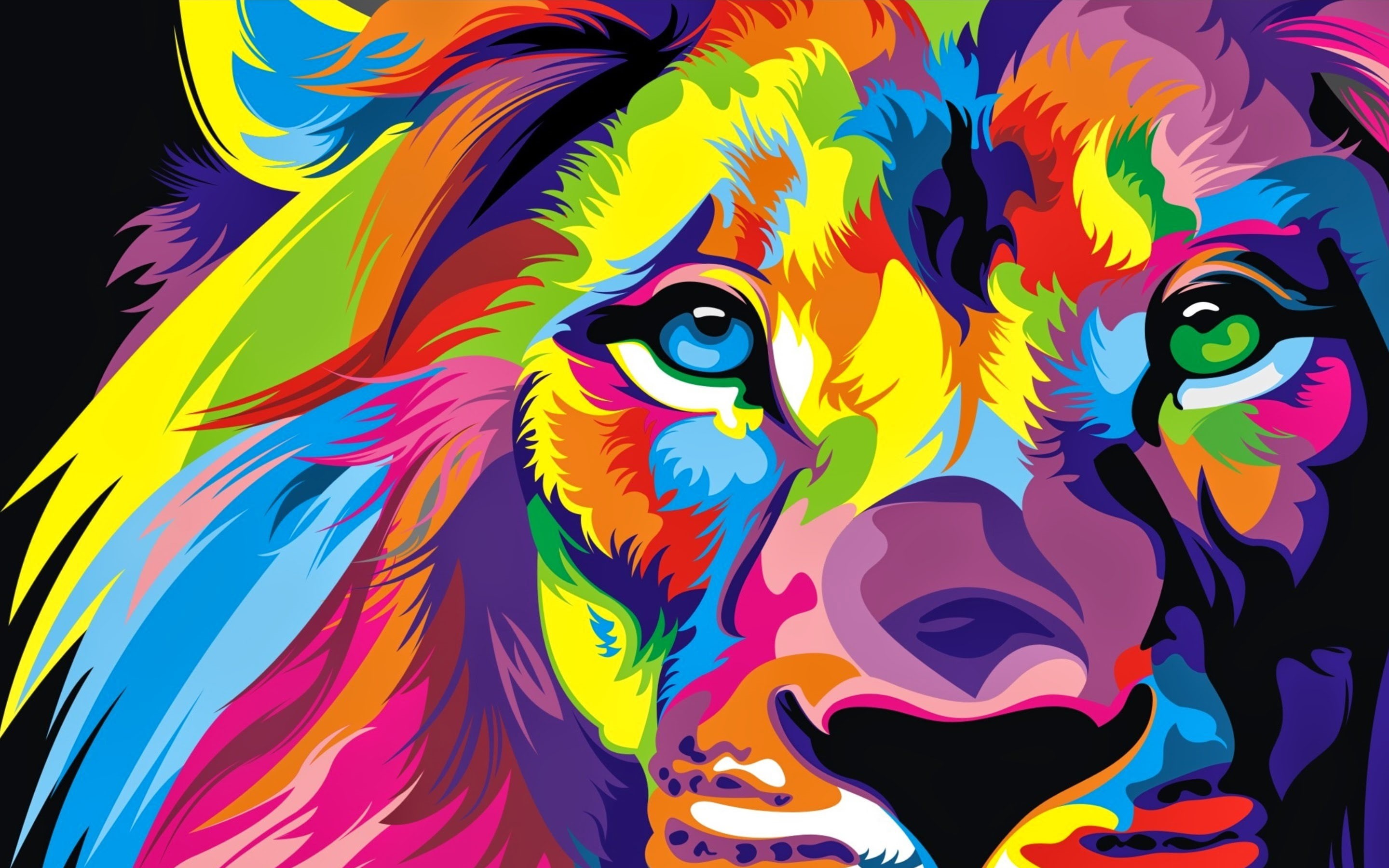 Artwork, Lion, Colorful, 2K, HD Wallpaper
