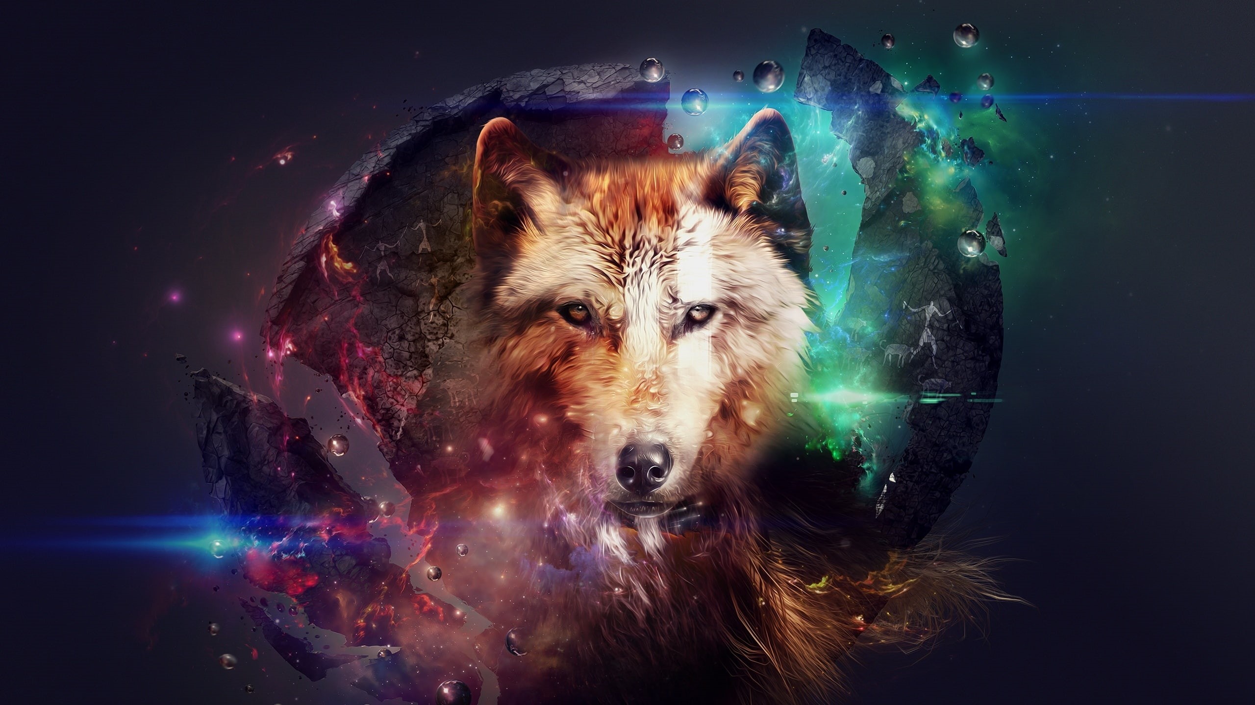 2K, Wolf, Space, Colorful, Design, Collage, Abstract, HD Wallpaper