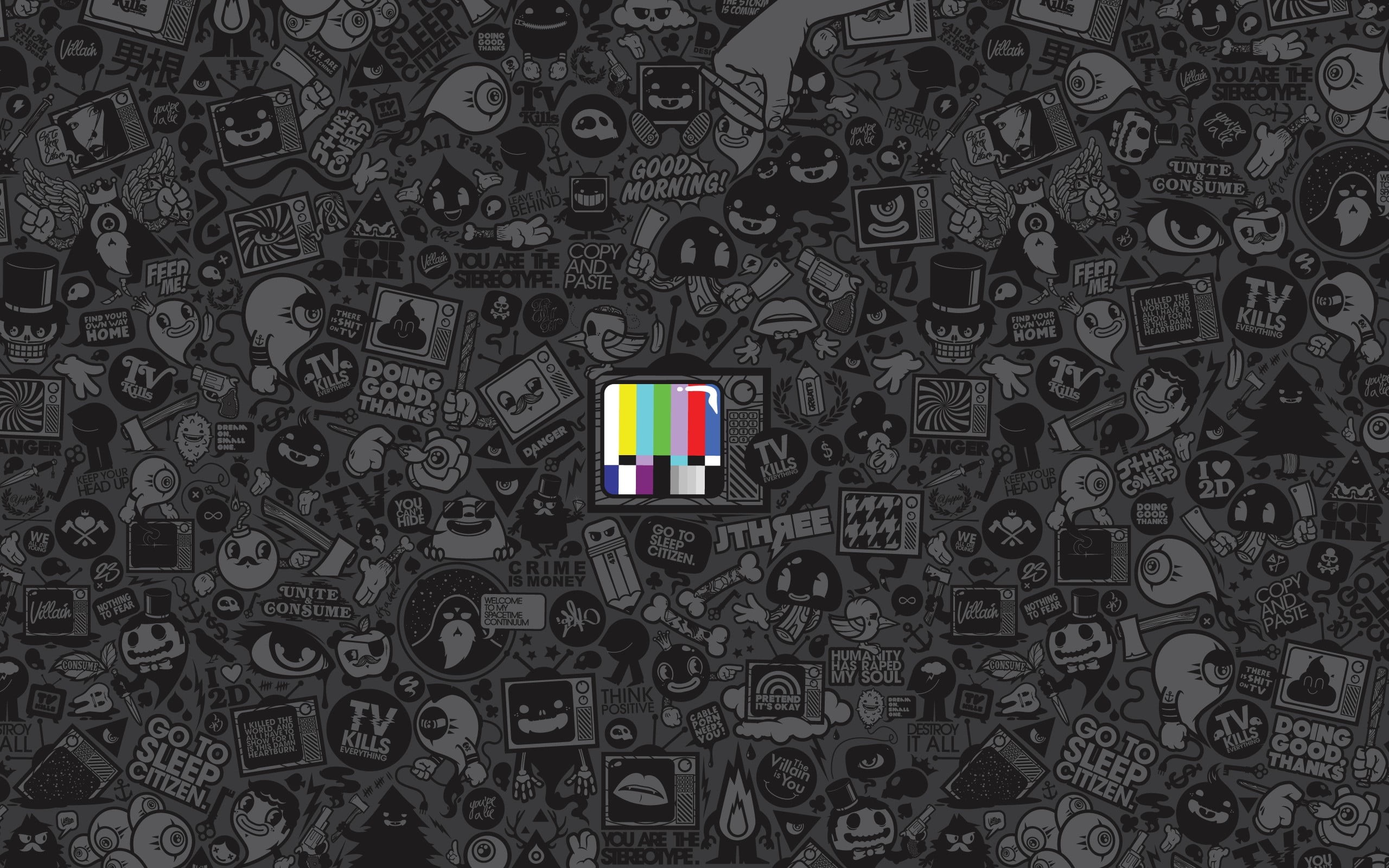 selective coloring, large group of objects, design, anime, backgrounds, gray, communication, indoors, art, full frame, test patterns, shape, creativity, HD Wallpaper