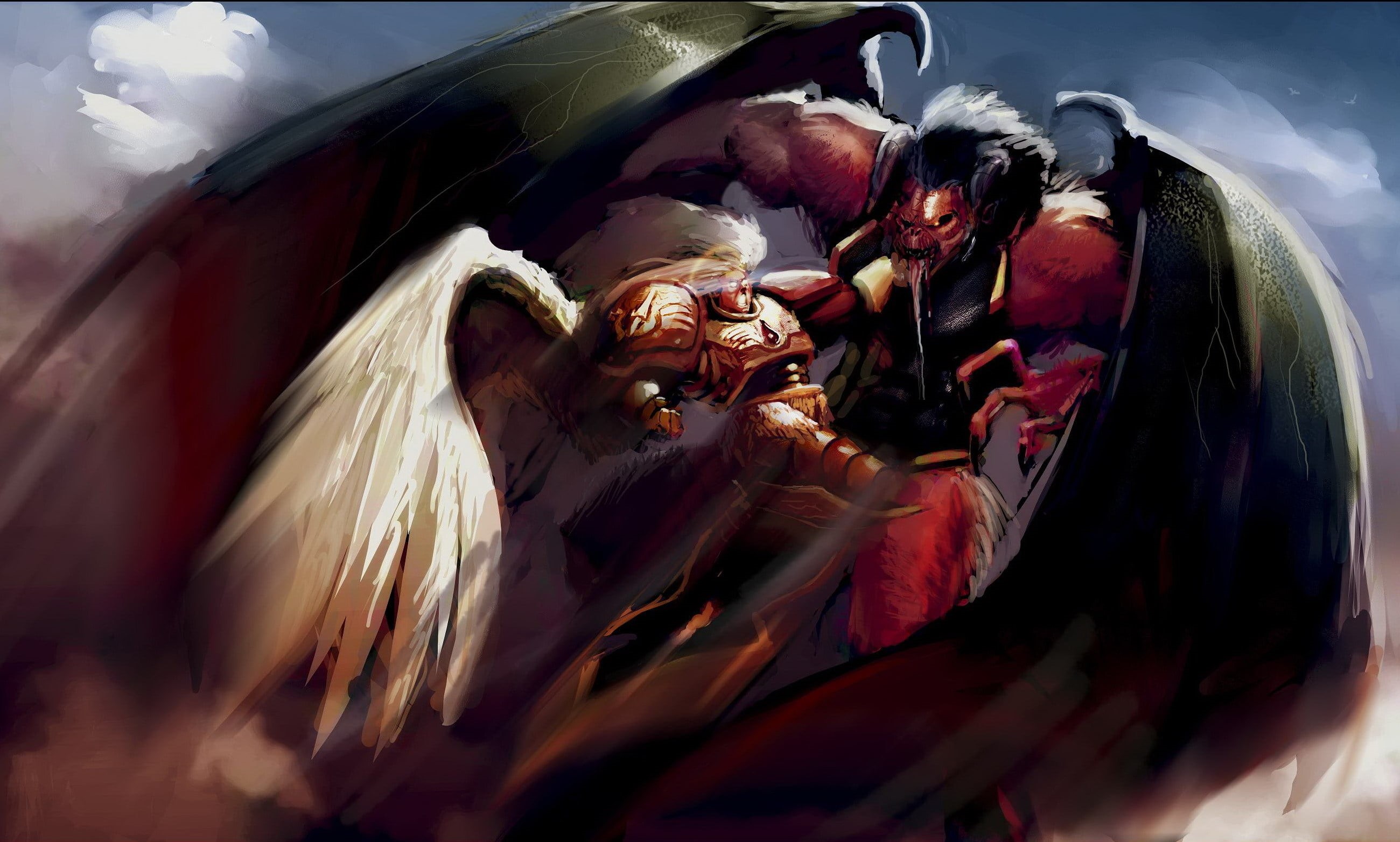fight, Sanguinius, transportation, people Traveling, cultures, nature, day, angel, people, painting, real people, night, travel, fighting, group of people, HD Wallpaper