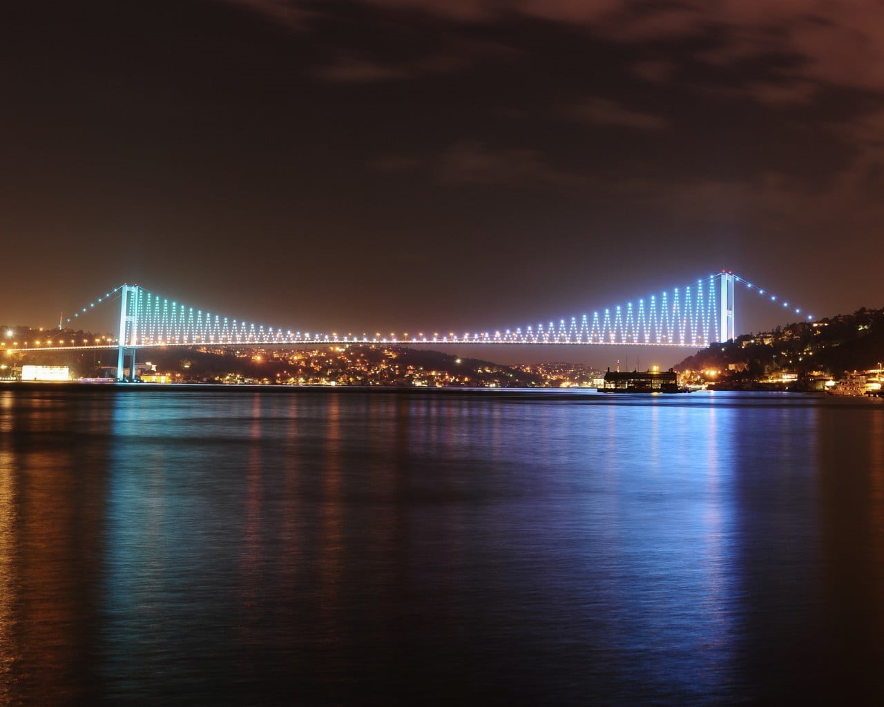 transportation, Istanbul, illuminated, nature, 720P, building exterior, bridge - man made structure, bridge, no people, built structure, skyscraper, water, HD Wallpaper