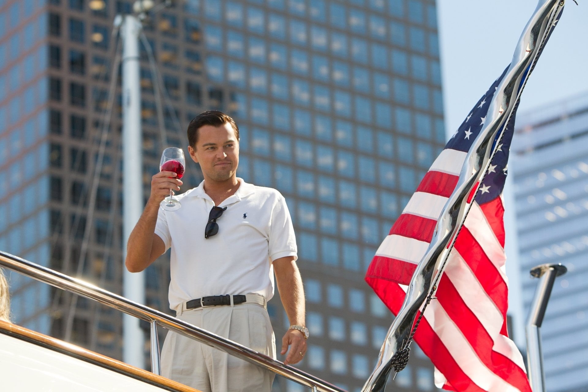The Wolf of Wall Street, day, standing, young men, 1080P, young adult, focus on foreground, office building exterior, one person, outdoors, waist up, building, HD Wallpaper