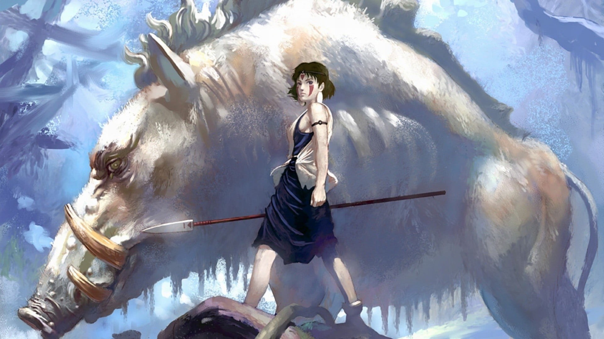 wild, full length, woman, Princess Mononoke, anime, 1080P, nature, young men, anime girls, one person, statue, stage, water, outdoors, low angle view, HD Wallpaper