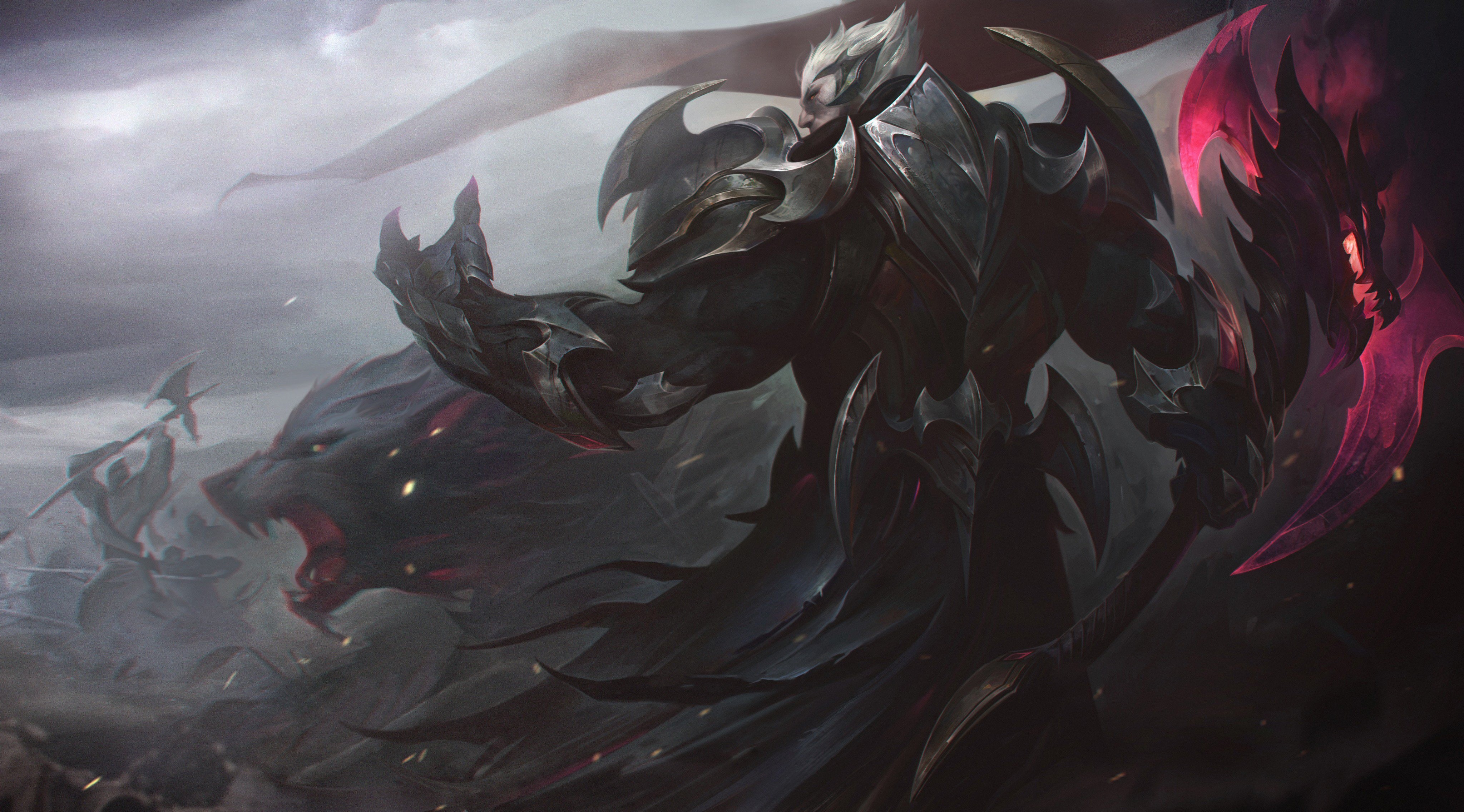 Stand, Darius, Armor, Artwork, Art, God King, 4K, League Of Legends, Wolf, Battle, LoL, Flag, Warrior, Axe, HD Wallpaper