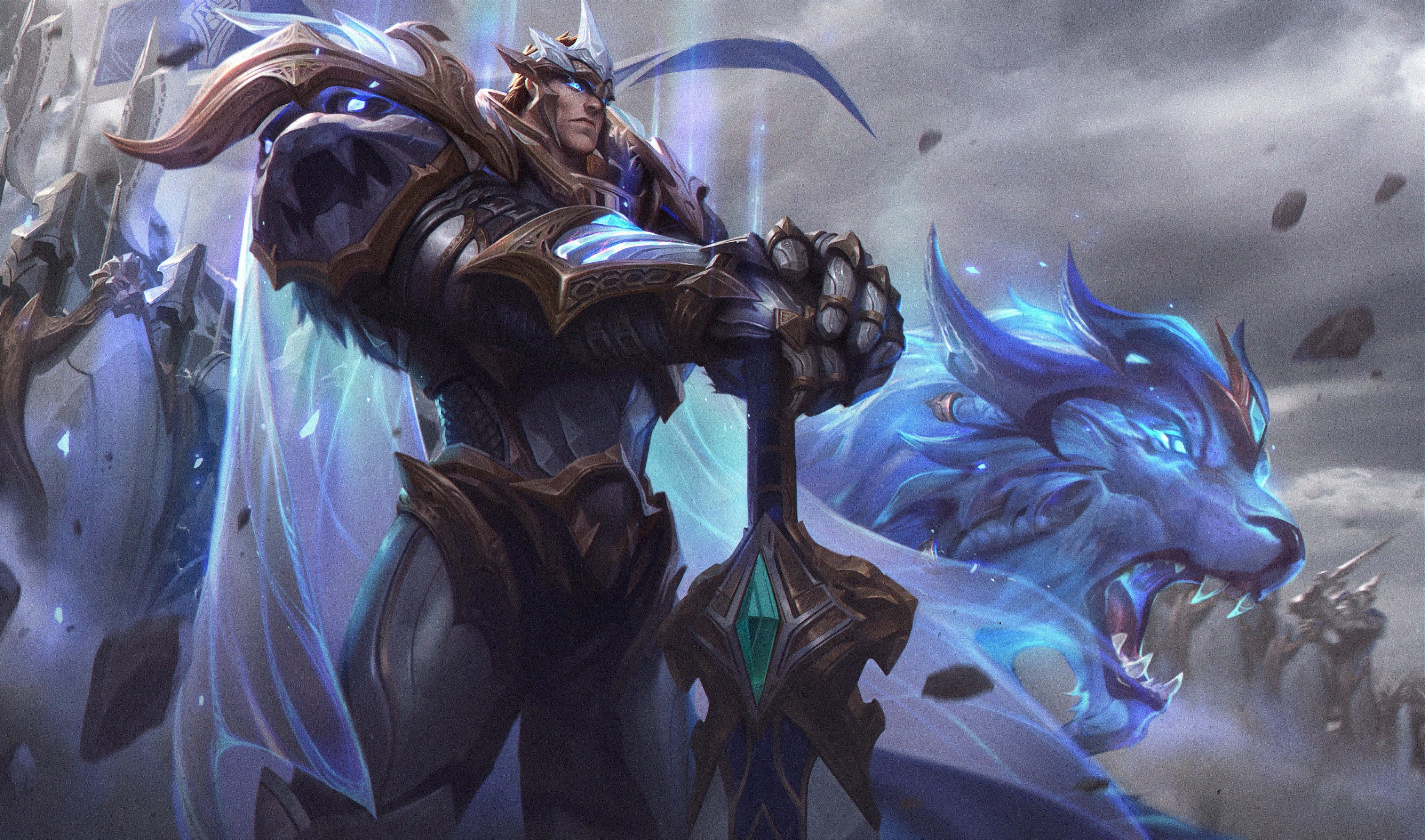Stand, LoL, God King, Battle, Garnier, 4K, Armor, Flag, Leo, League Of Legends, Sword, Art, Artwork, Garen, HD Wallpaper