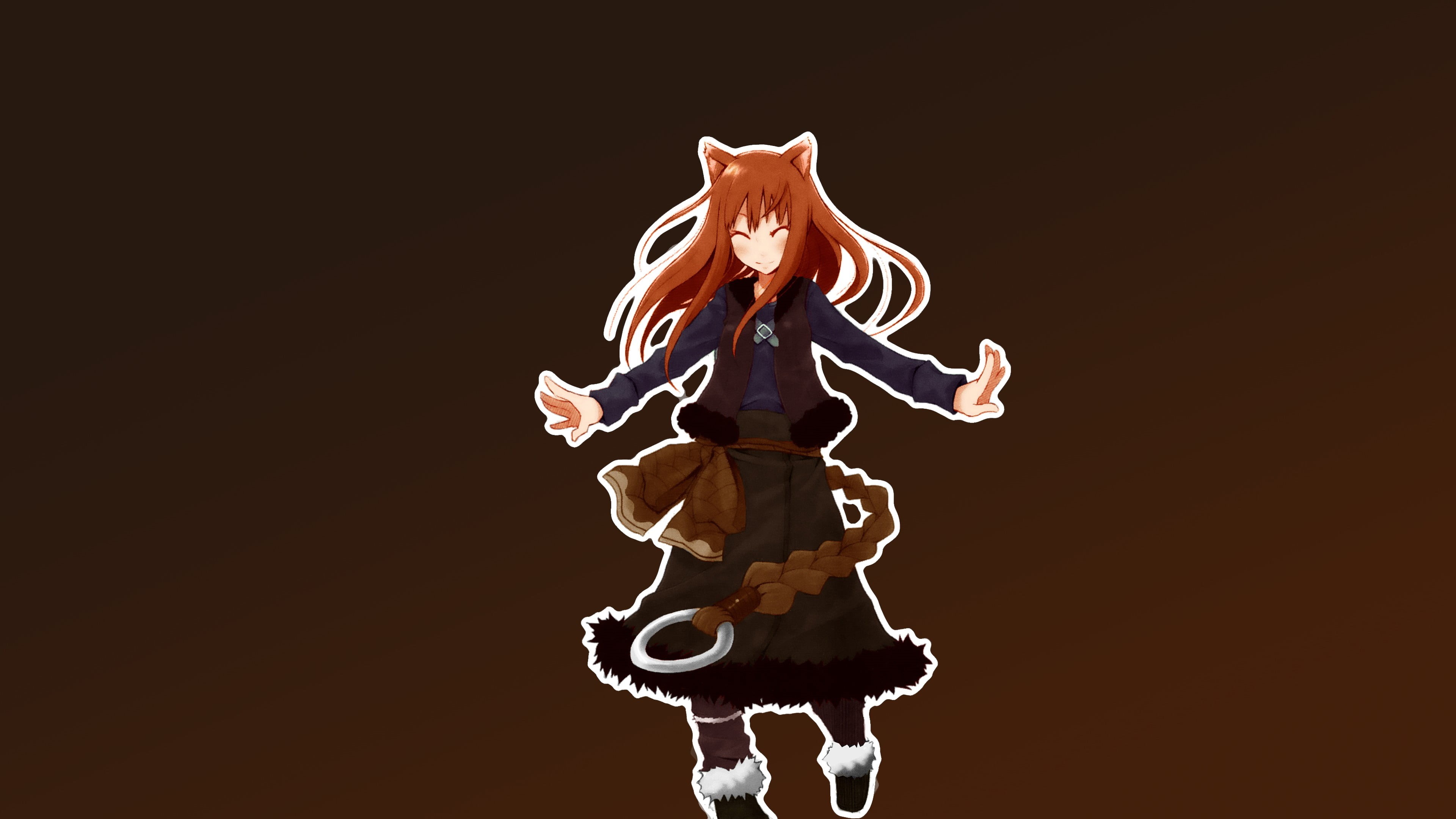 domestic animals, Okamimimi, balance, 4K, indoors, livestock, no people, copy space, Spice and Wolf, motion, mammal, food and drink, black background, HD Wallpaper