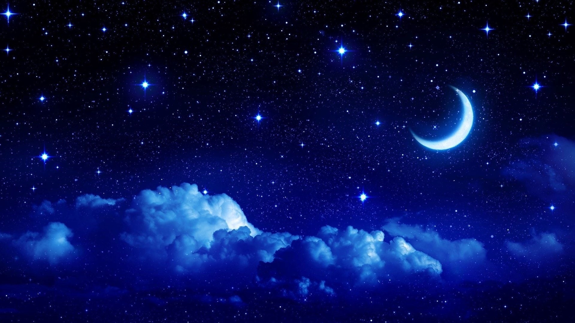 starry sky, night, starry night, 1080P, night sky, moon, moonlight, good night, HD Wallpaper
