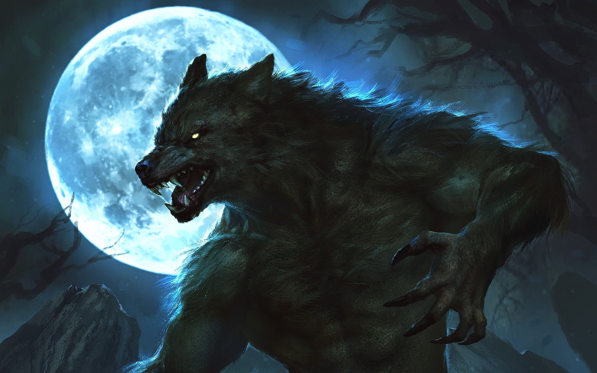 werewolf, moon, claws, lycan, wolf, night, lycanthrope, 1080P, the moon, HD Wallpaper