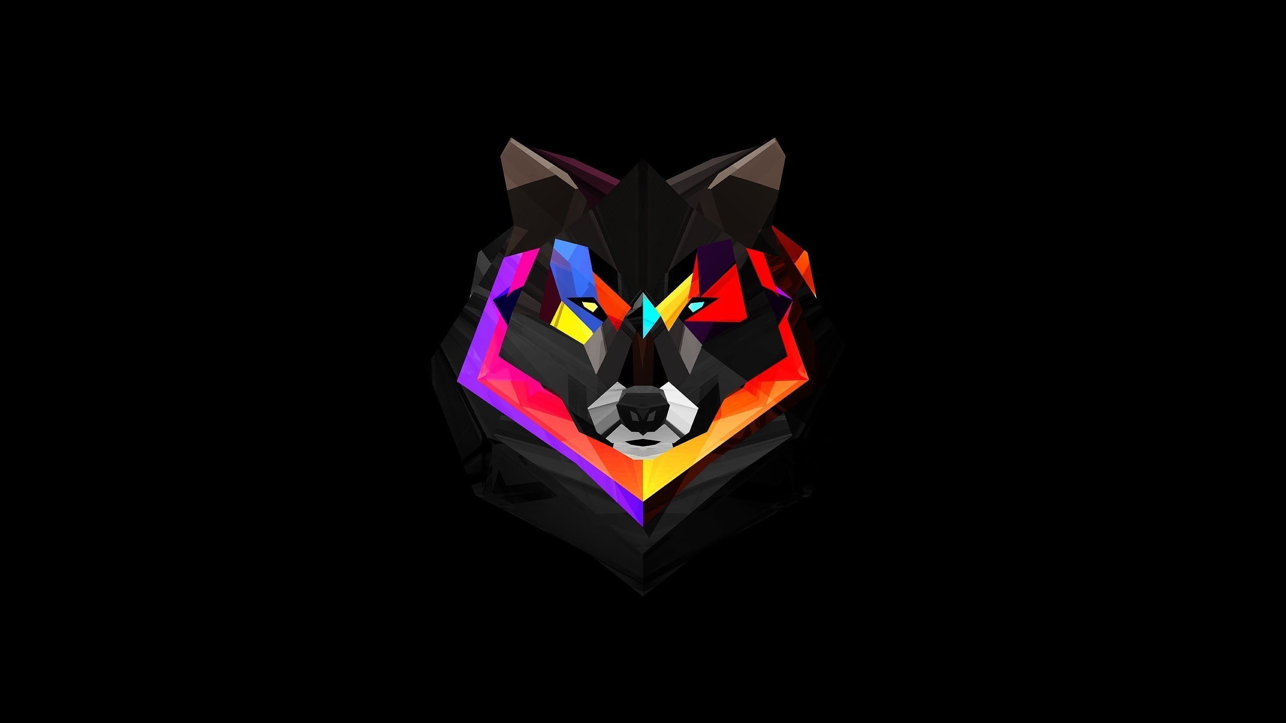 multicolored, diamond - gemstone, black, directly above, single object, close-up, art and craft, craft, heart shape, studio shot, wolf, black background, HD Wallpaper
