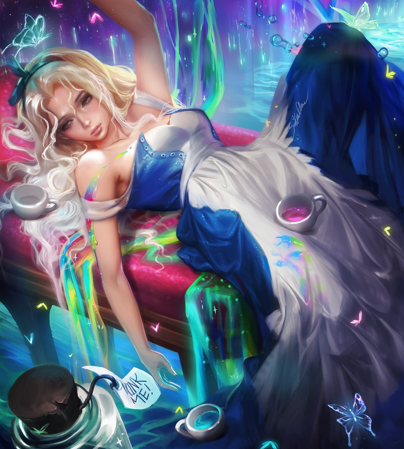 smiling, leisure activity, indoors, young adult, real people, girls, 720P, realistic, females, Alice in Wonderland, childhood, multi colored, enjoyment, Phone HD Wallpaper