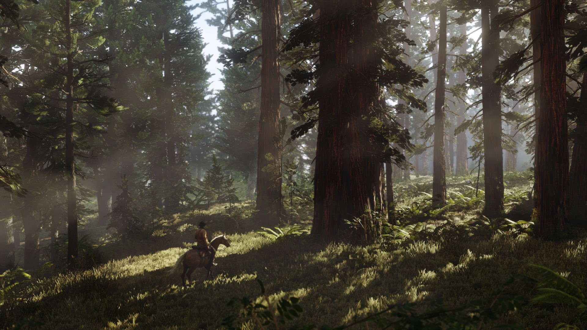 brown, day, canine, pets, outdoors, beauty in nature, tranquility, growth, 1080P, no people, Red Dead Redemption 2, sunlight, tree, mammal, painting, Rockstar Games, HD Wallpaper