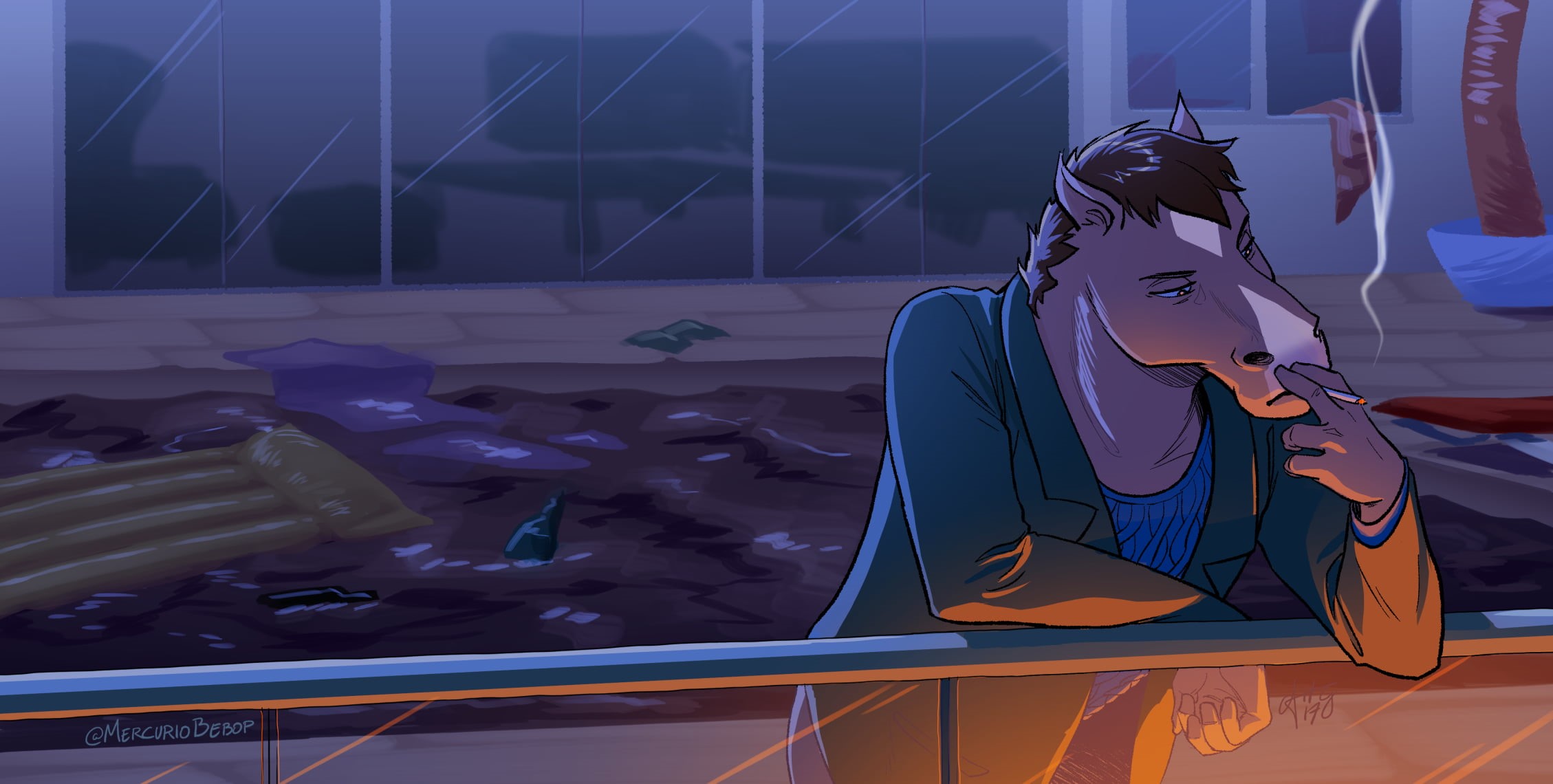 1080P, balcony, smoking, Anthro, swimming pool, cartoon, Bojack (Bojack Horseman), artwork, Bojack Horseman, HD Wallpaper