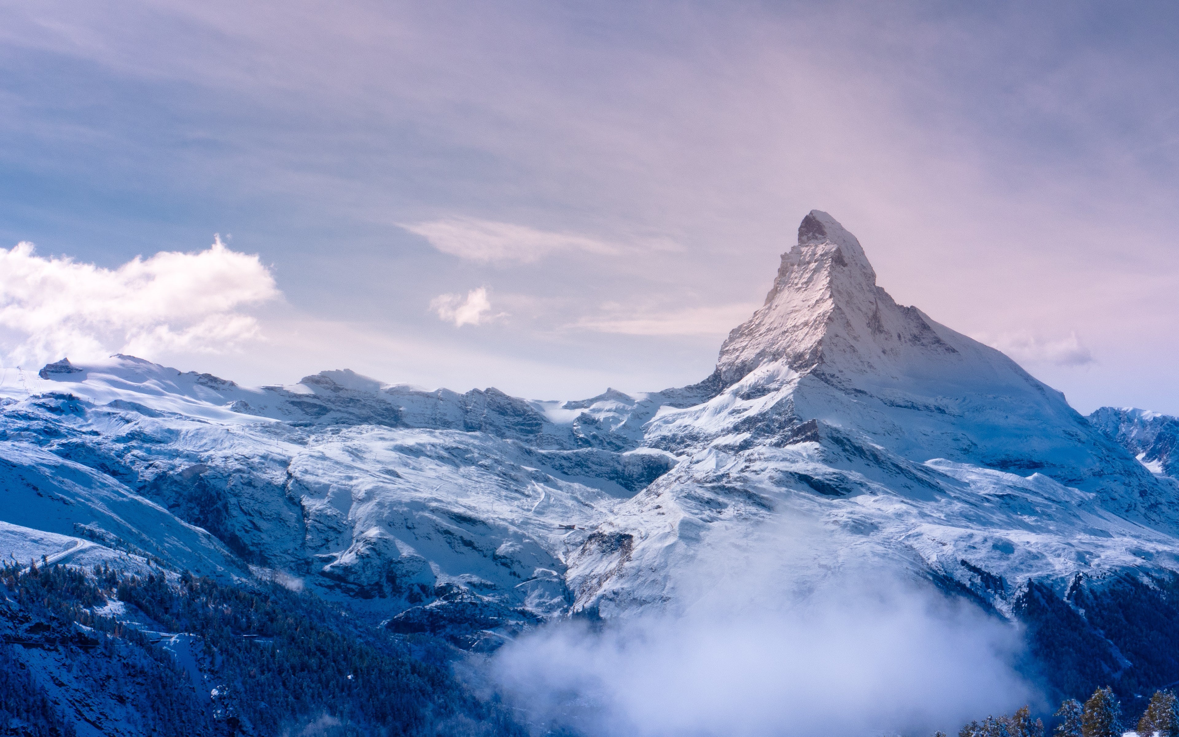 Switzerland, snowy peak, landscape, Swiss Alps, clouds, snow, mountains, Matterhorn, Alps, nature, Europe, 4K, HD Wallpaper