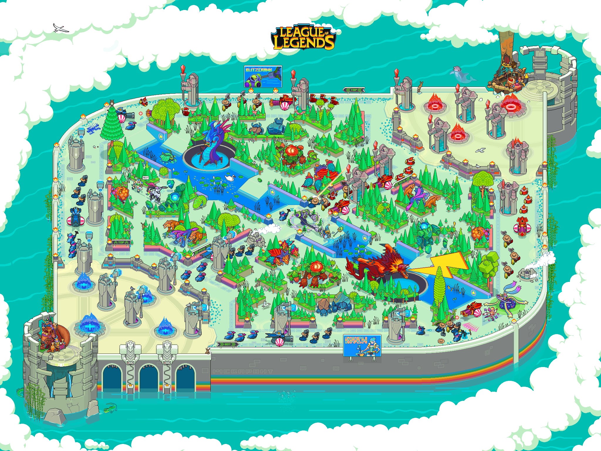 league, day, screenshot, town, illustration, art and craft, multi colored, architecture, legends, application, backgrounds, cloud - sky, building, League of Legends, HD Wallpaper