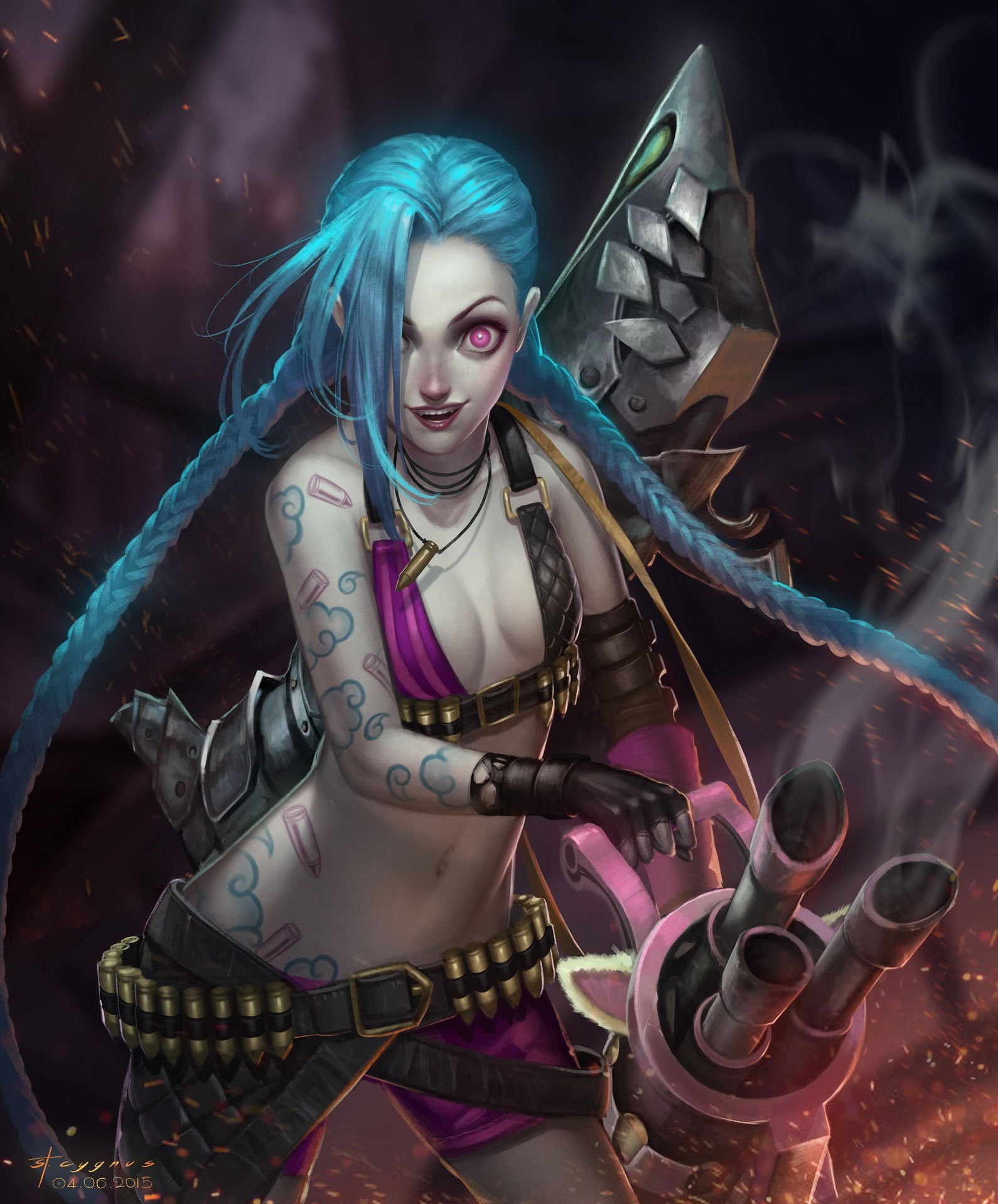 jinx, looking at camera, beautiful woman, human representation, multi colored, robot, fashion, anime girls, portrait, legends, indoors, women, Phone HD Wallpaper