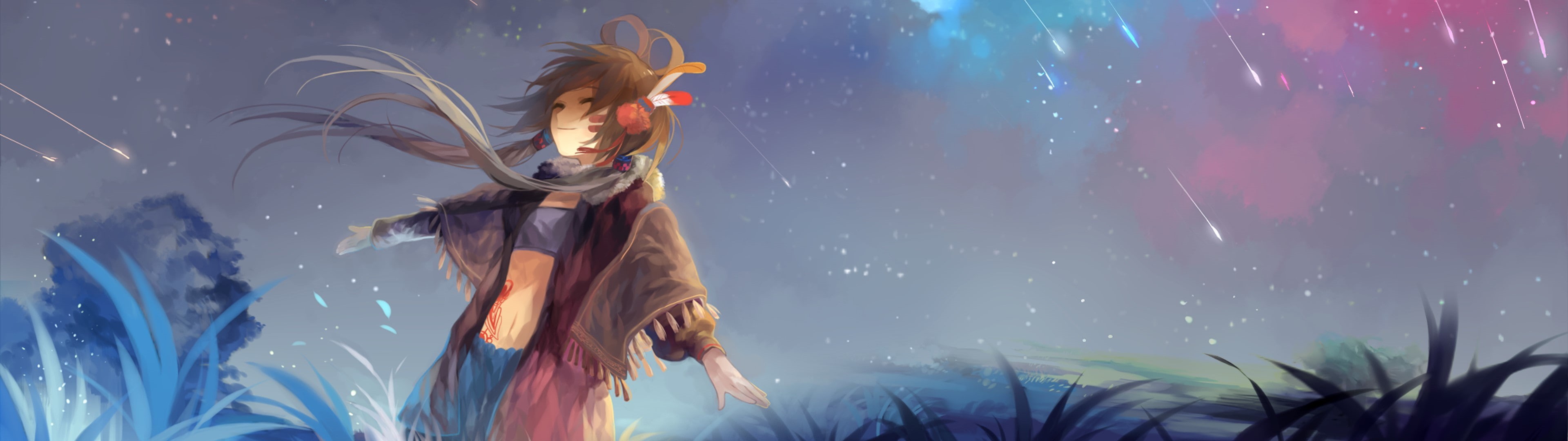 one person, outdoors, beauty, rain, beautiful woman, wet, night, women, motion, young adult, long hair, nature, anime belly long hair anime girls shooting stars grass stars sky nature dancing happy face luo tianyi vocaloid digital art manga, HD Wallpaper