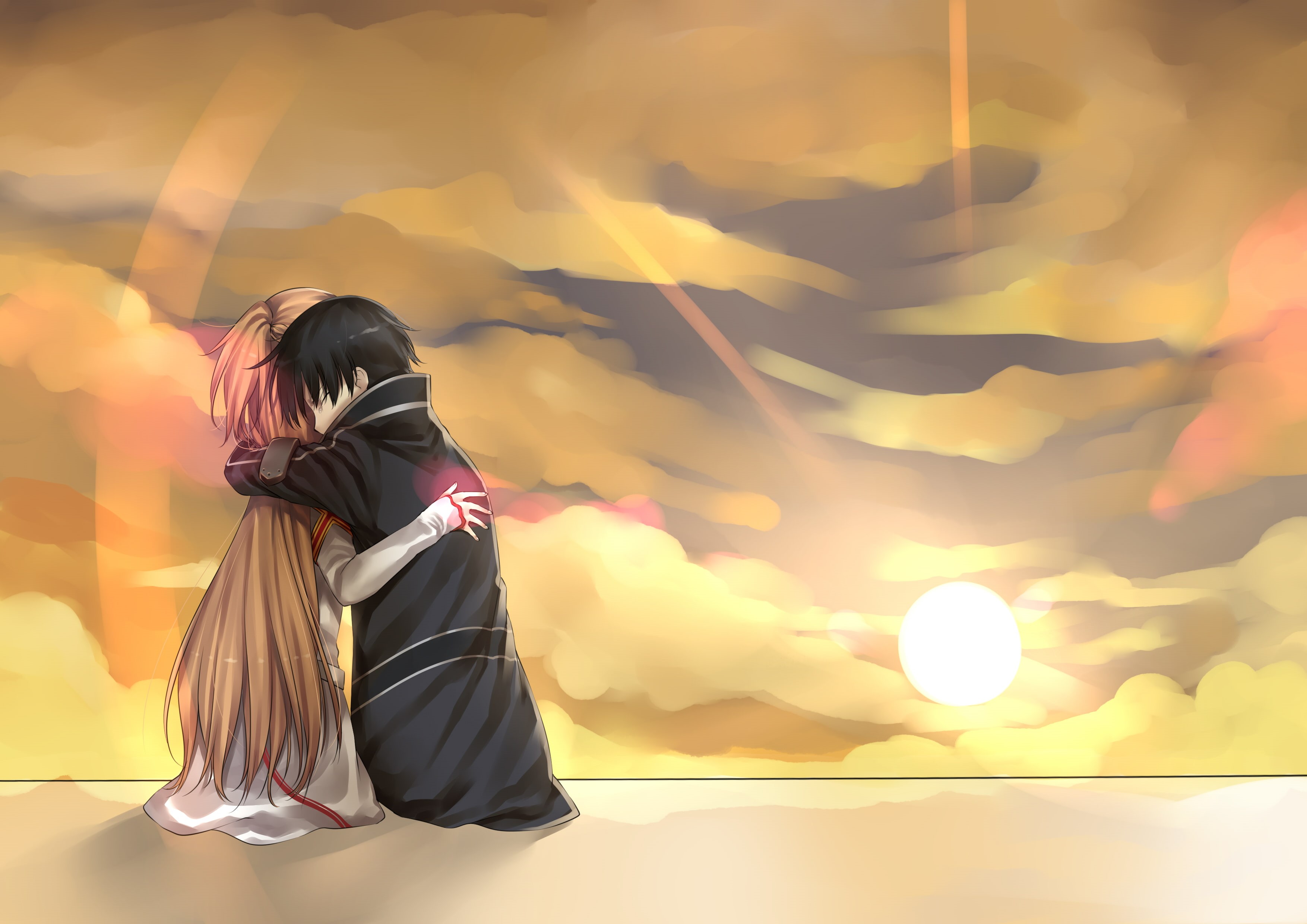 standing, real people, adult, backgrounds, sunset, females, nature, lifestyles, hairstyle, illuminated, illustration, Kirito, sky, short hair, 2K, sunlight, HD Wallpaper