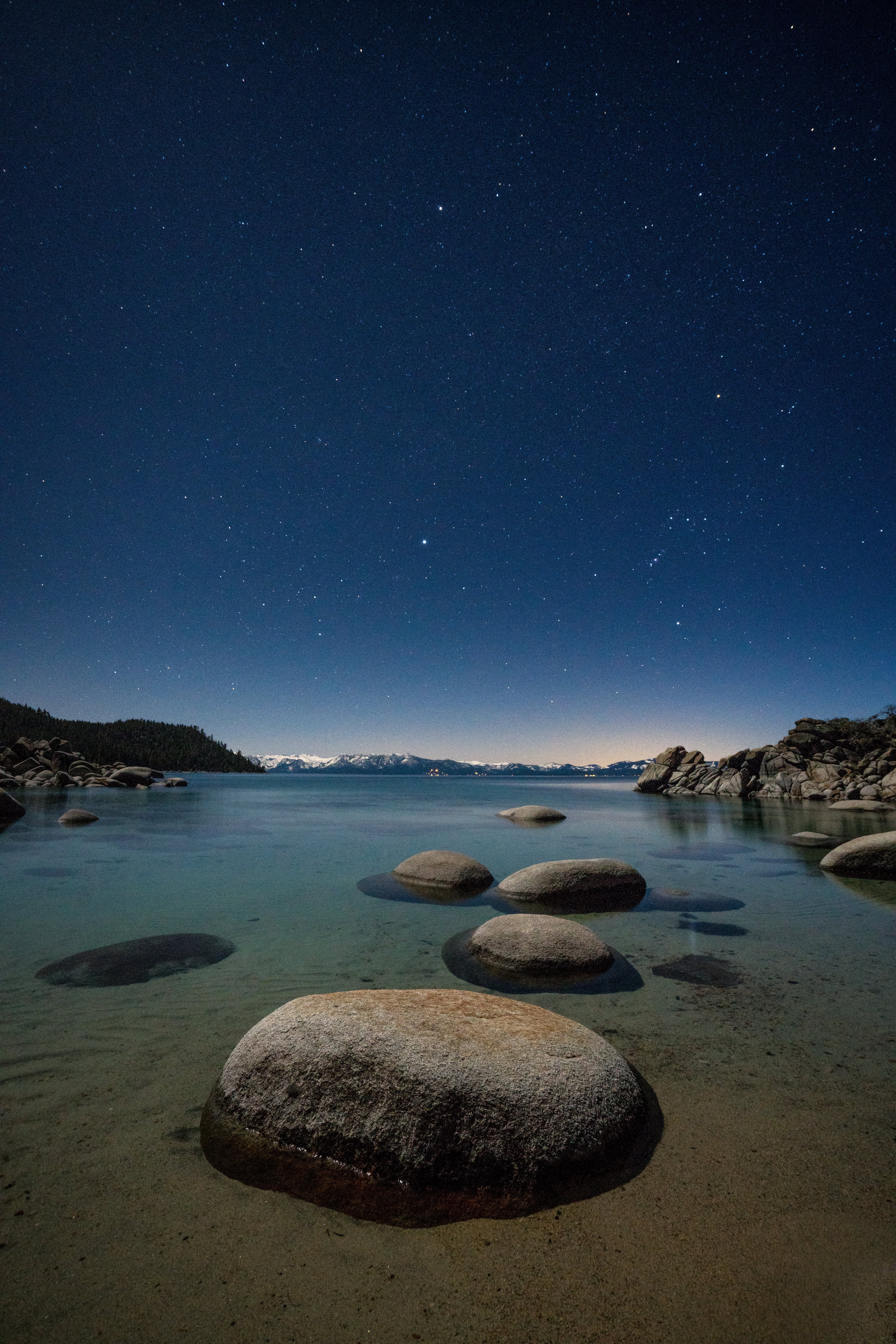 sky, time, nature, landscape photography, star - Space, water, Lake Tahoe, water  blue, lake, galaxy, mountain, night, astrophotography, night time, 8K, Phone HD Wallpaper