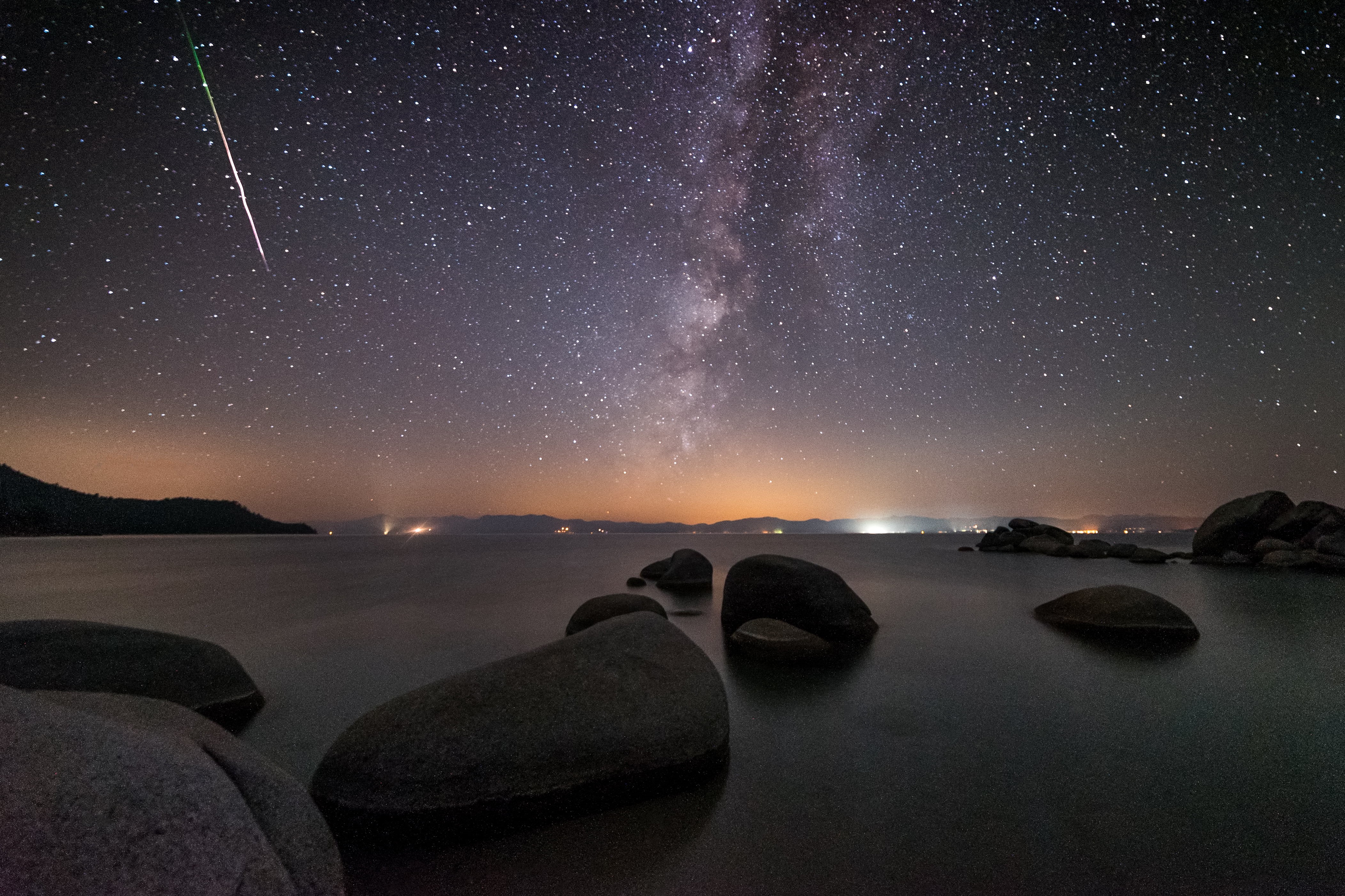 HD, star - Space, Chimney Beach, Perseid Meteor Shower, Lake Tahoe, tahoe, nebula, 4K, water, Night, space, Nevada, galaxy, astronomy, milky Way, photography, HD Wallpaper