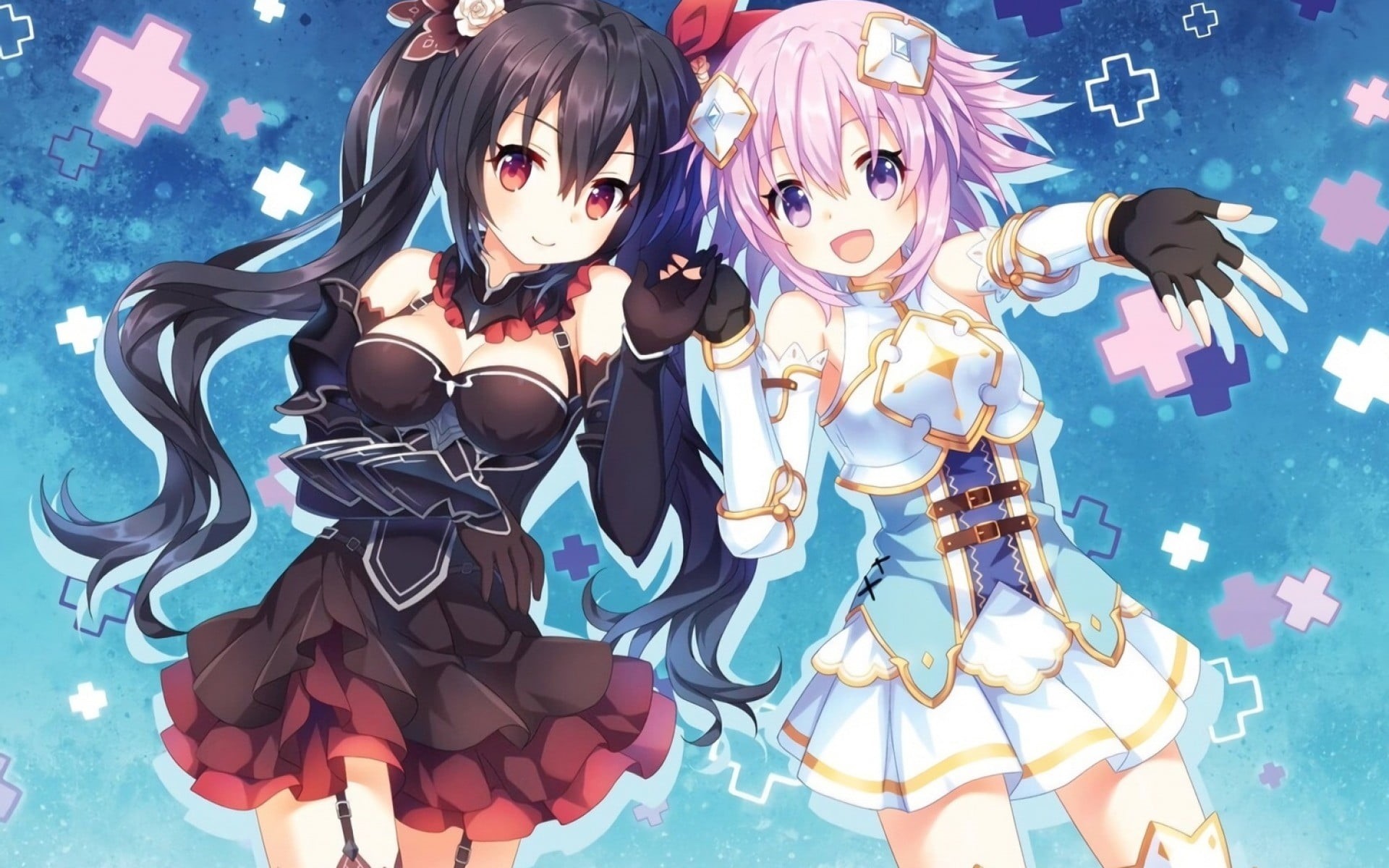 Hyperdimension Neptunia, pink hair, human representation, no people, blue, thigh-highs, blue background, anime girls, creativity, female likeness, 1080P, HD Wallpaper