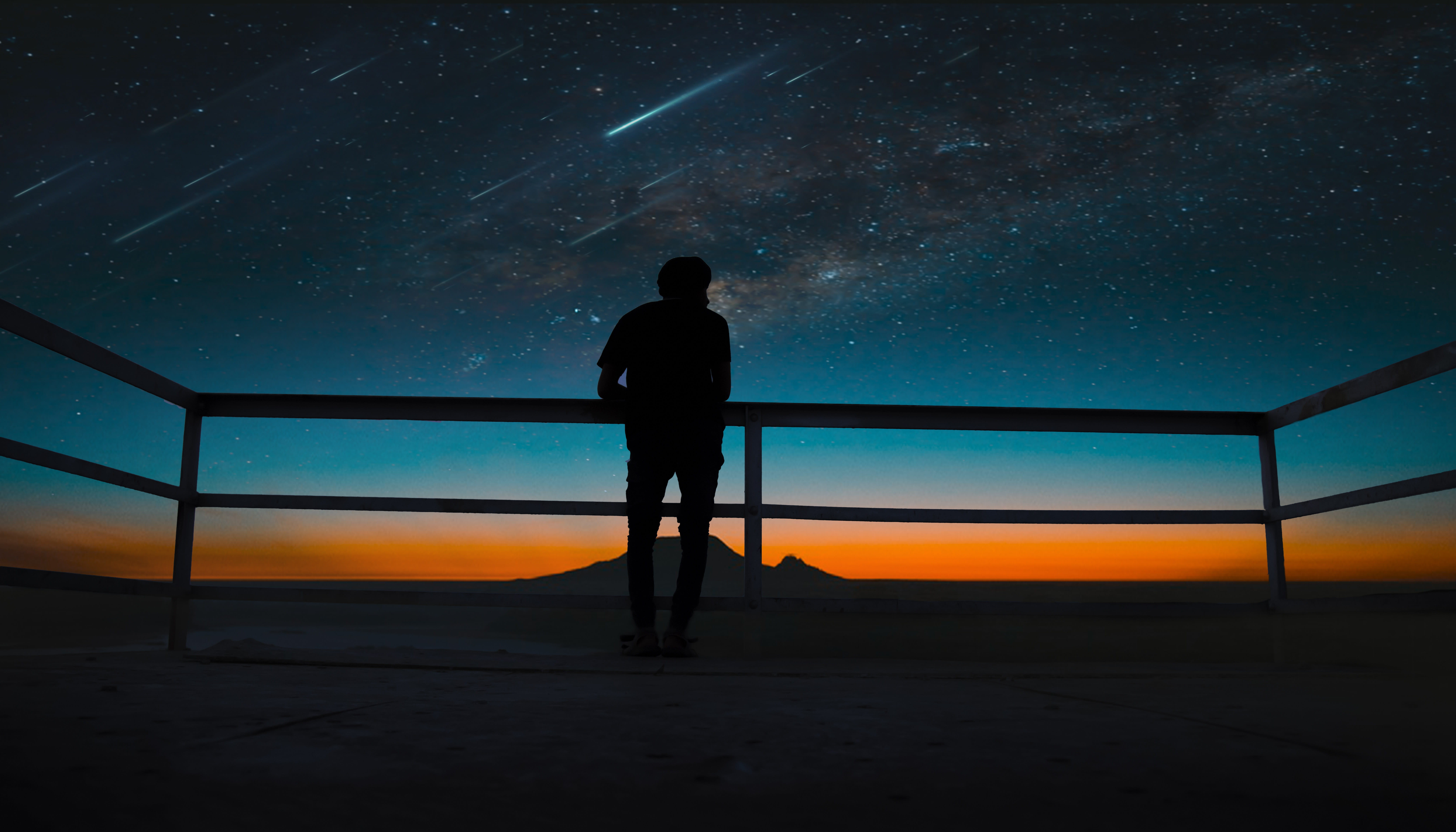 scenics - nature, astronomy, stars, lifestyles, tranquil scene, beauty in nature, galaxy, star field, outdoors, constellation, real people, standing, rear view, HD Wallpaper