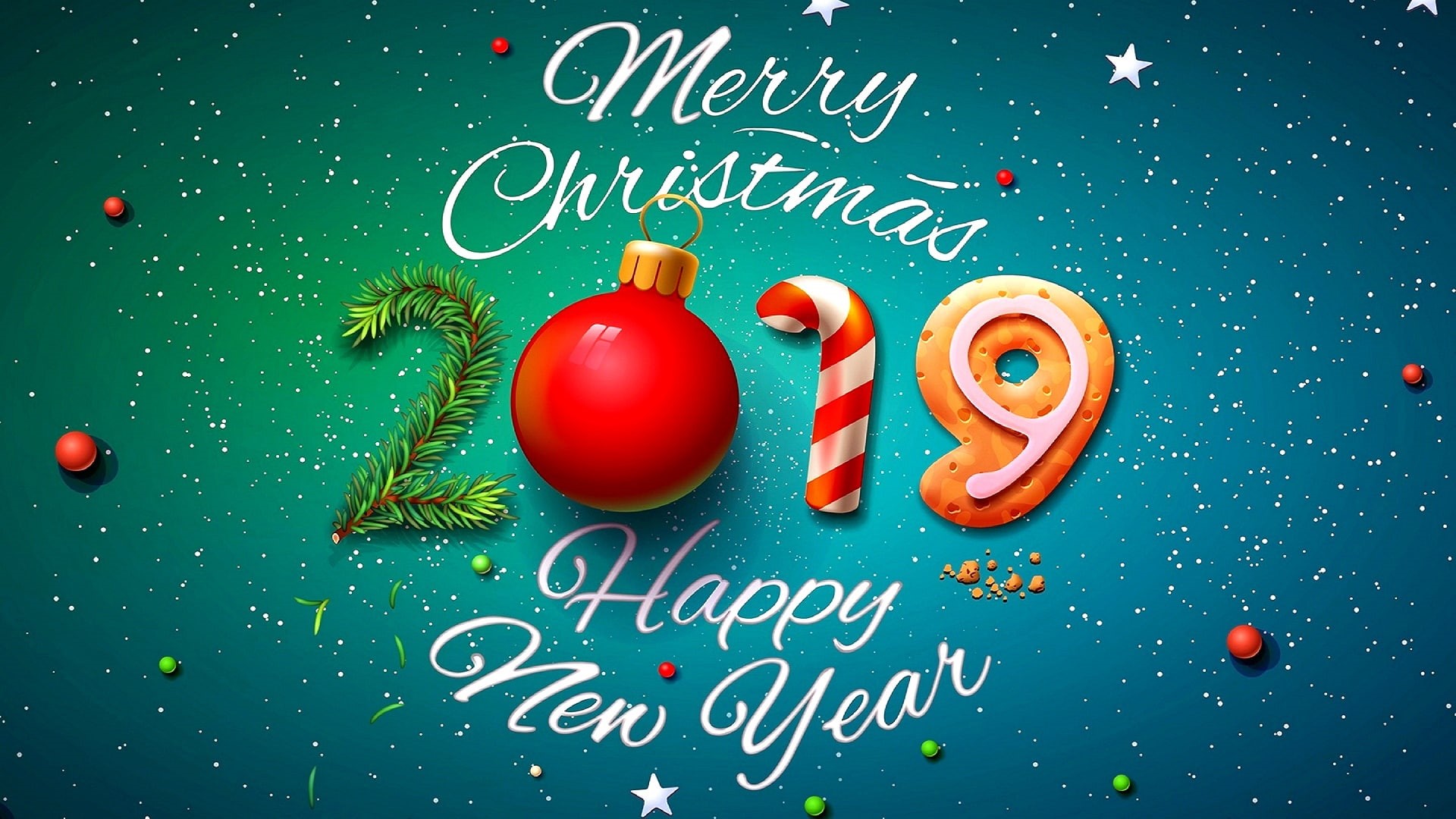 new year, 1080P, merry christmas, 2019, happy new year, HD Wallpaper