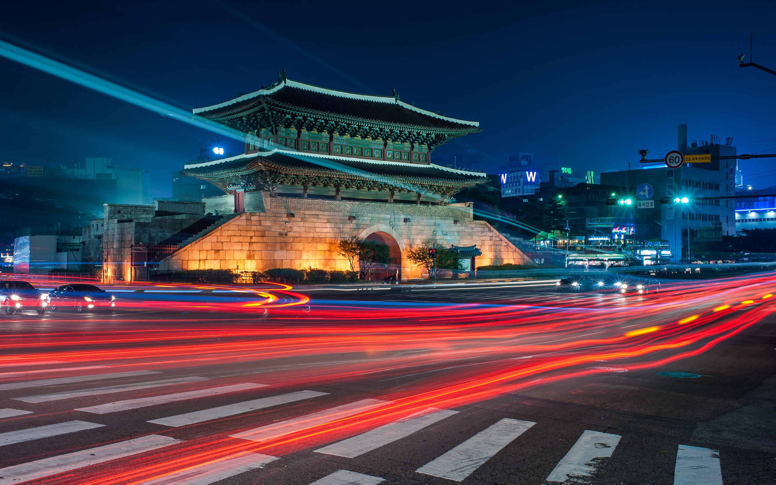 2K, night, hd, asian, building, timelapse, concrete, street, seoul, cityscape, beige, lights, HD Wallpaper