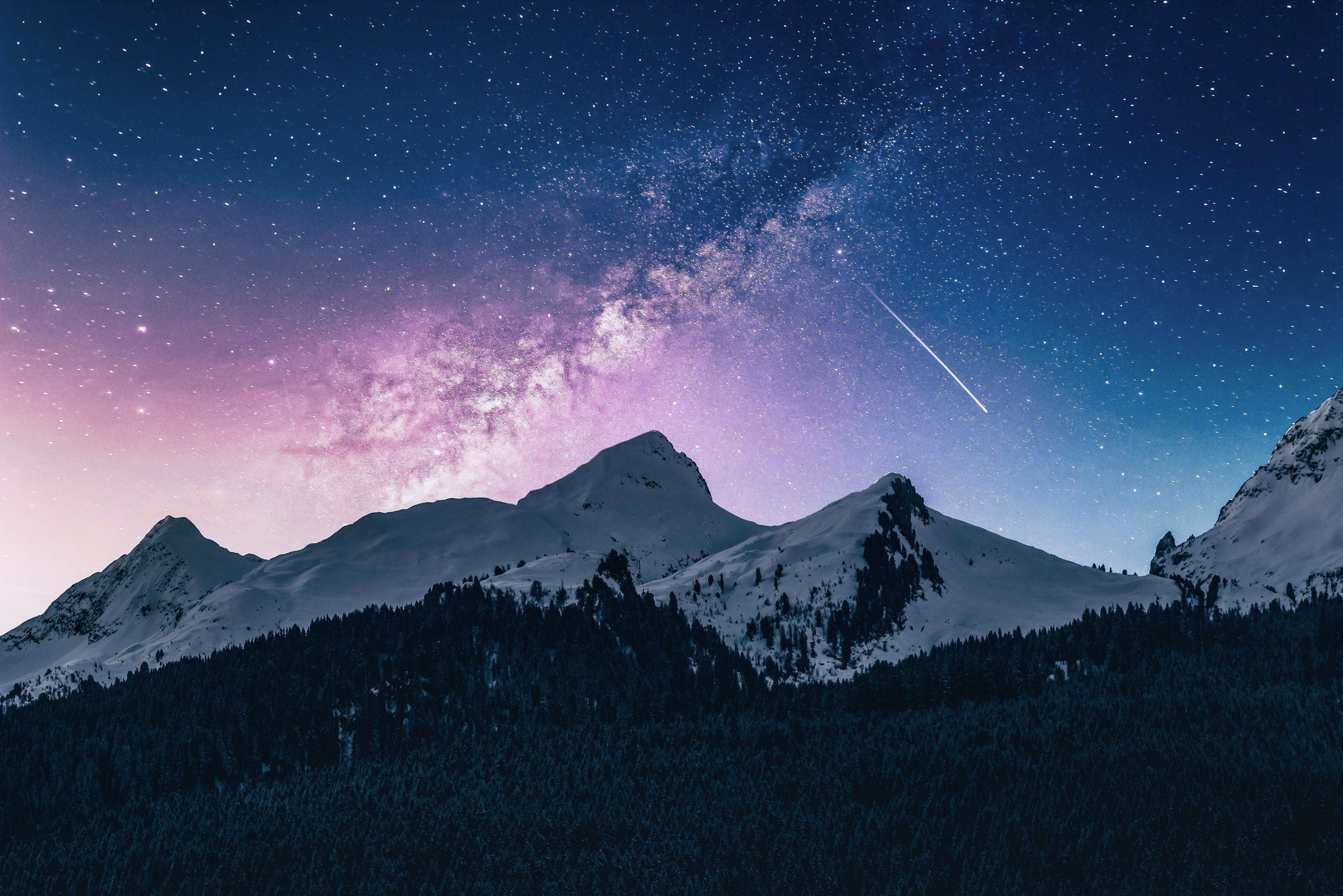 4K, night, astronomy, landscape, winter, shooting, space, galaxy, tranquility, no people, environment, tranquil scene, star - space, star, milky way, mountain, HD Wallpaper