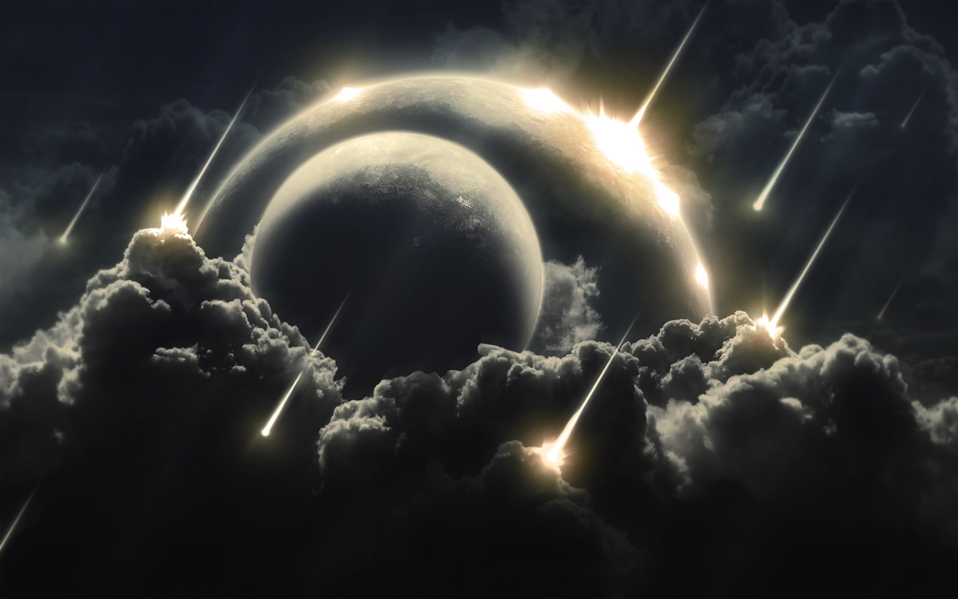 hd, 1080P, comets, clouds, fantasy, asteroids, planets, HD Wallpaper