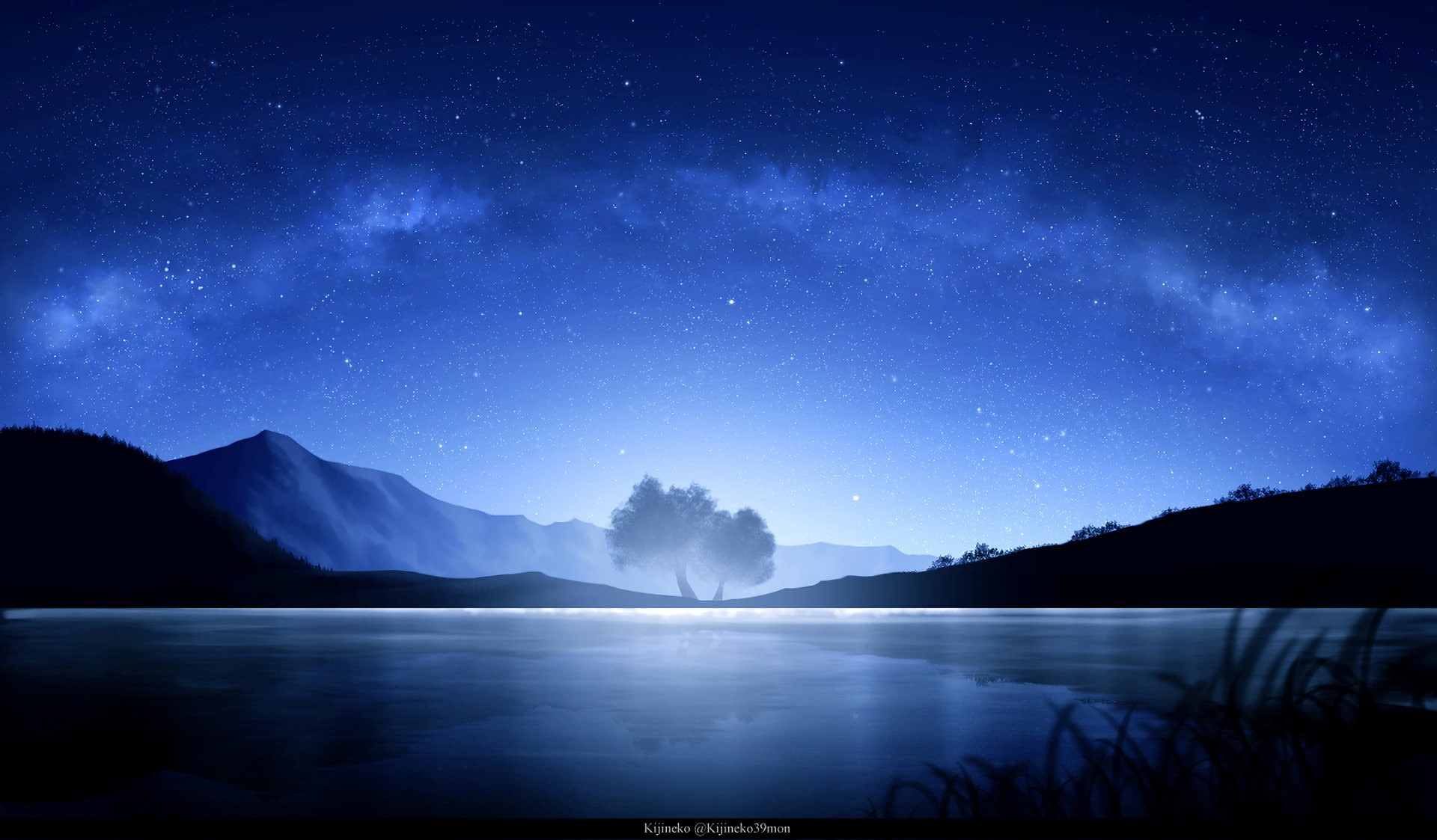 Mountain, Original, star - space, no people, Lake, space, star field, Aurora Australis, scenics - nature, sky, tranquil scene, Night, Anime, beauty in nature, HD Wallpaper